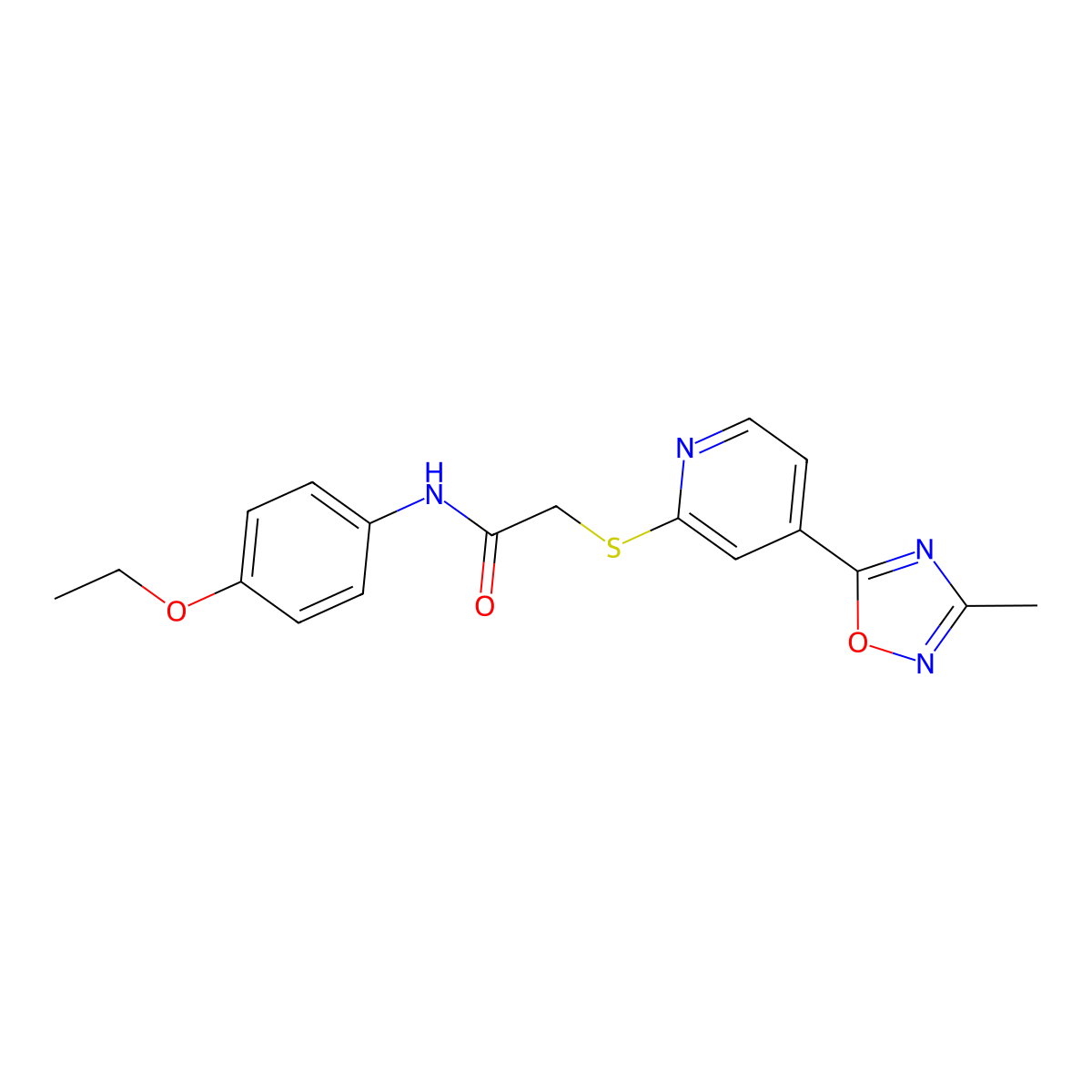 N-(4-ethoxyphenyl)-2-((4-(3-methyl-1,2,4-oxadiazol-5-yl)pyridin-2-yl)thio)acetamide molecular structure, CAS 1251587-59-3