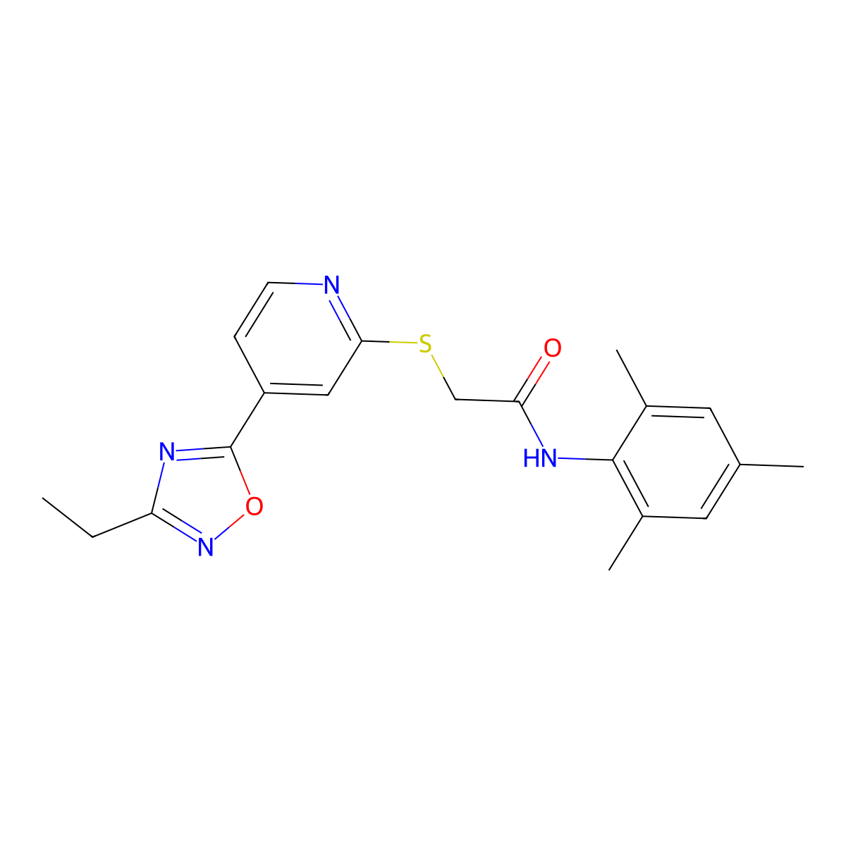 2-((4-(3-ethyl-1,2,4-oxadiazol-5-yl)pyridin-2-yl)thio)-N-mesitylacetamide molecular structure, CAS 1251587-69-5