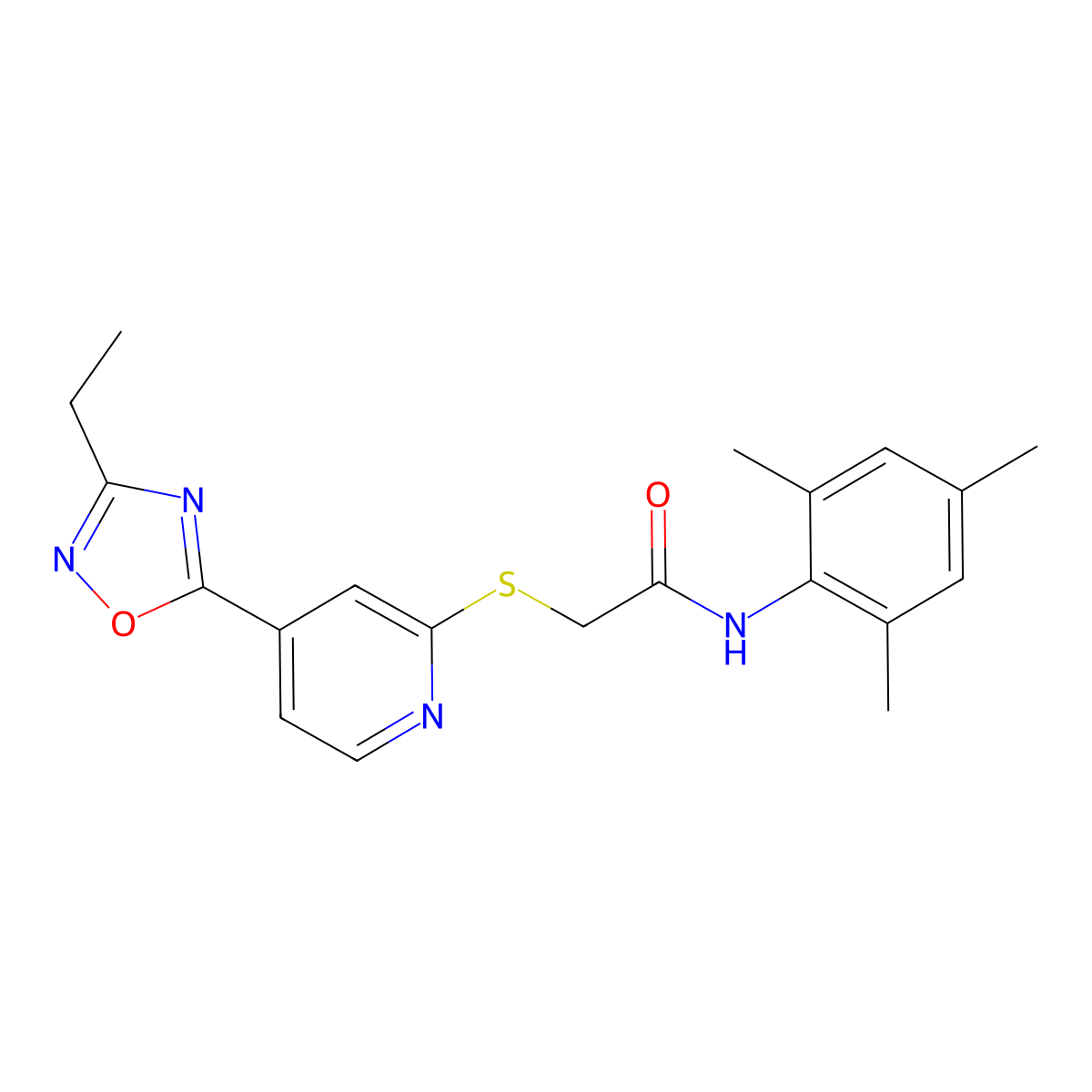 2-((4-(3-ethyl-1,2,4-oxadiazol-5-yl)pyridin-2-yl)thio)-N-mesitylacetamide molecular structure, CAS 1251587-69-5