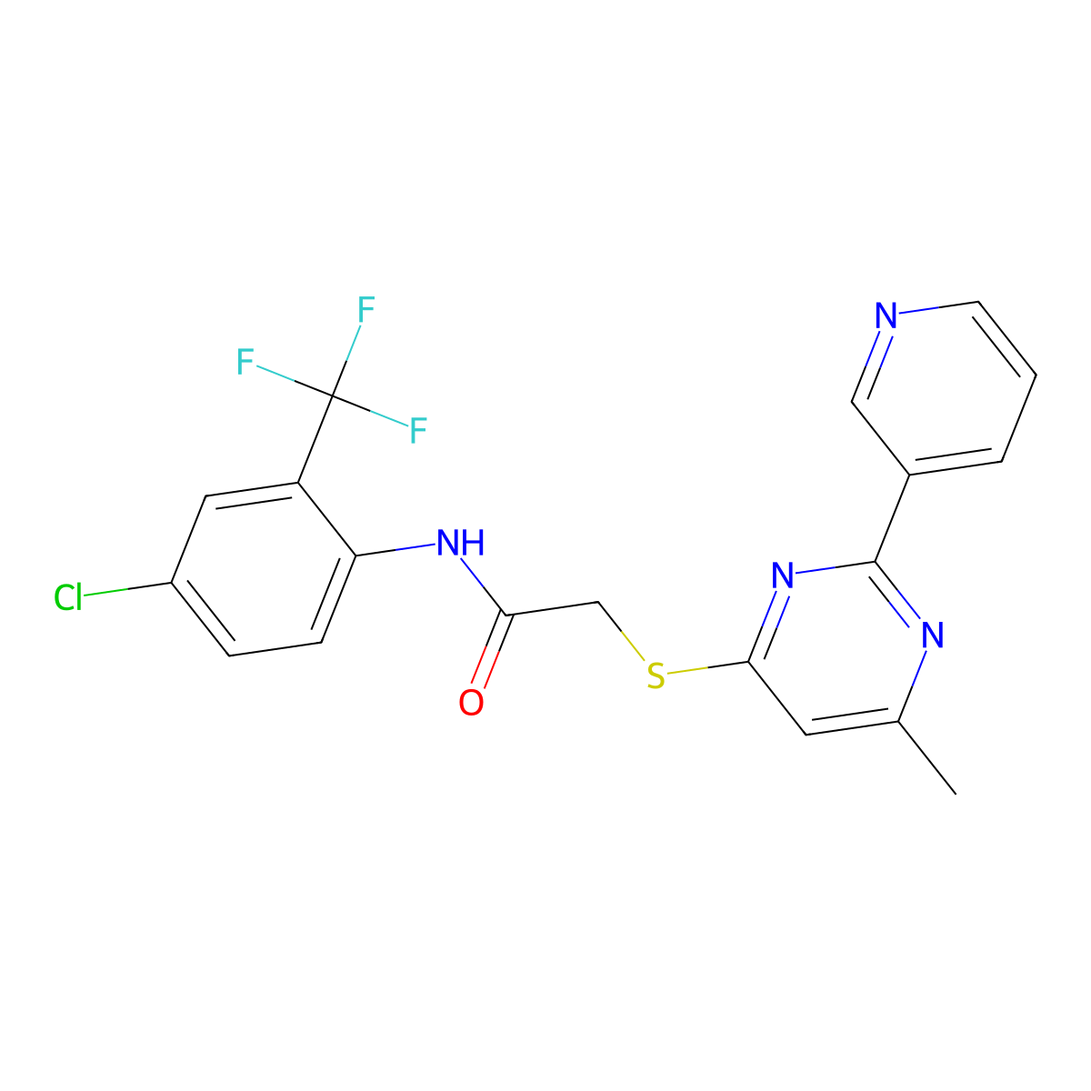 N-[4-chloro-2-(trifluoromethyl)phenyl]-2-{[6-methyl-2-(pyridin-3-yl)pyrimidin-4-yl]sulfanyl}acetamide molecular structure, CAS 1251587-72-0