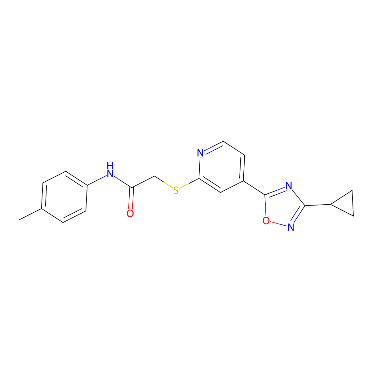 2-((4-(3-cyclopropyl-1,2,4-oxadiazol-5-yl)pyridin-2-yl)thio)-N-(p-tolyl)acetamide molecular structure, CAS 1251587-80-0