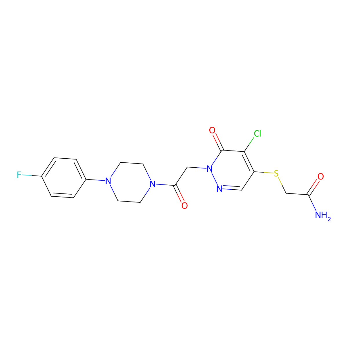 2-((5-Chloro-1-(2-(4-(4-fluorophenyl)piperazin-1-yl)-2-oxoethyl)-6-oxo-1,6-dihydropyridazin-4-yl)thio)acetamide molecular structure, CAS 1251587-84-4