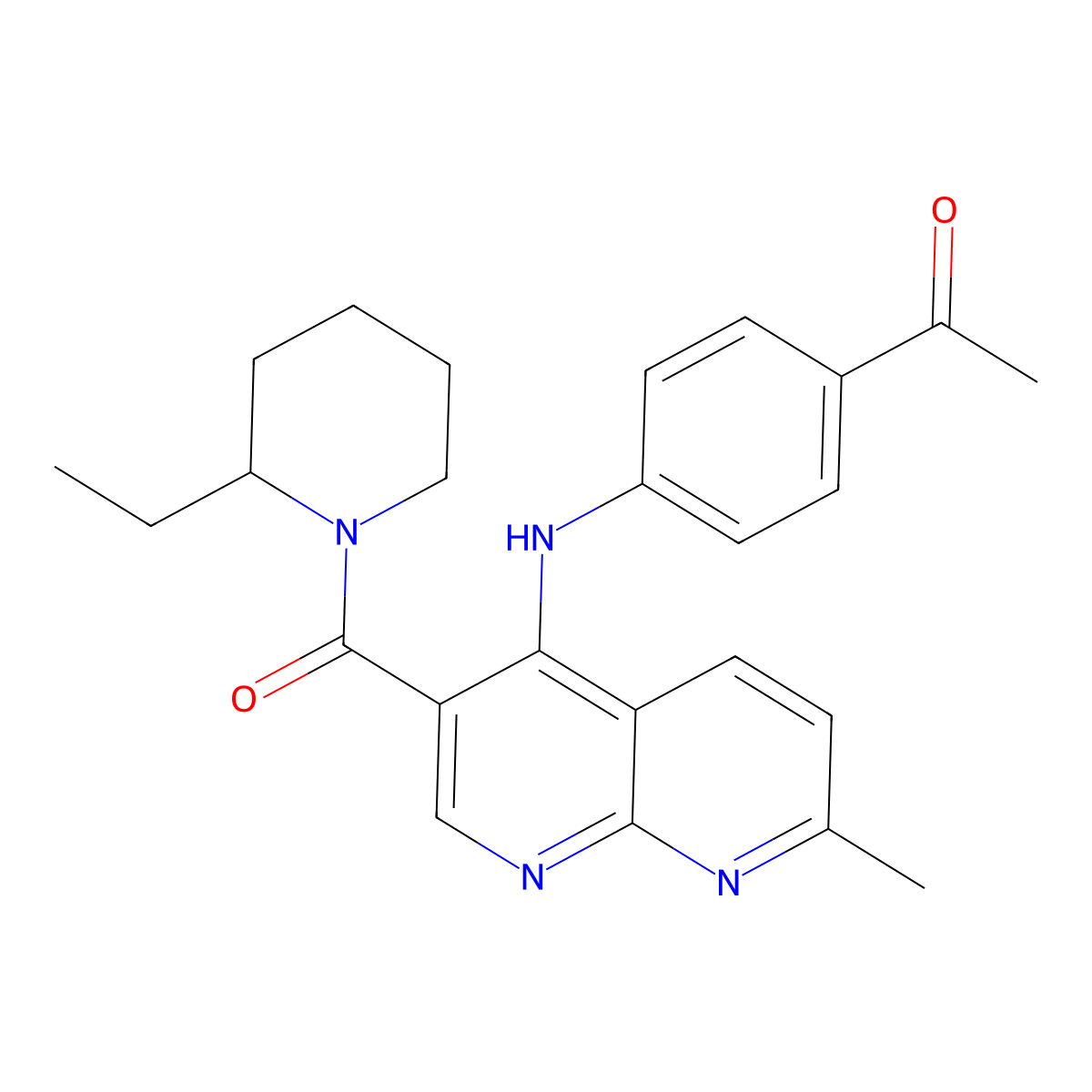1-(4-{[3-(2-Ethylpiperidine-1-carbonyl)-7-methyl-1,8-naphthyridin-4-yl]amino}phenyl)ethan-1-one molecular structure, CAS 1251587-89-9