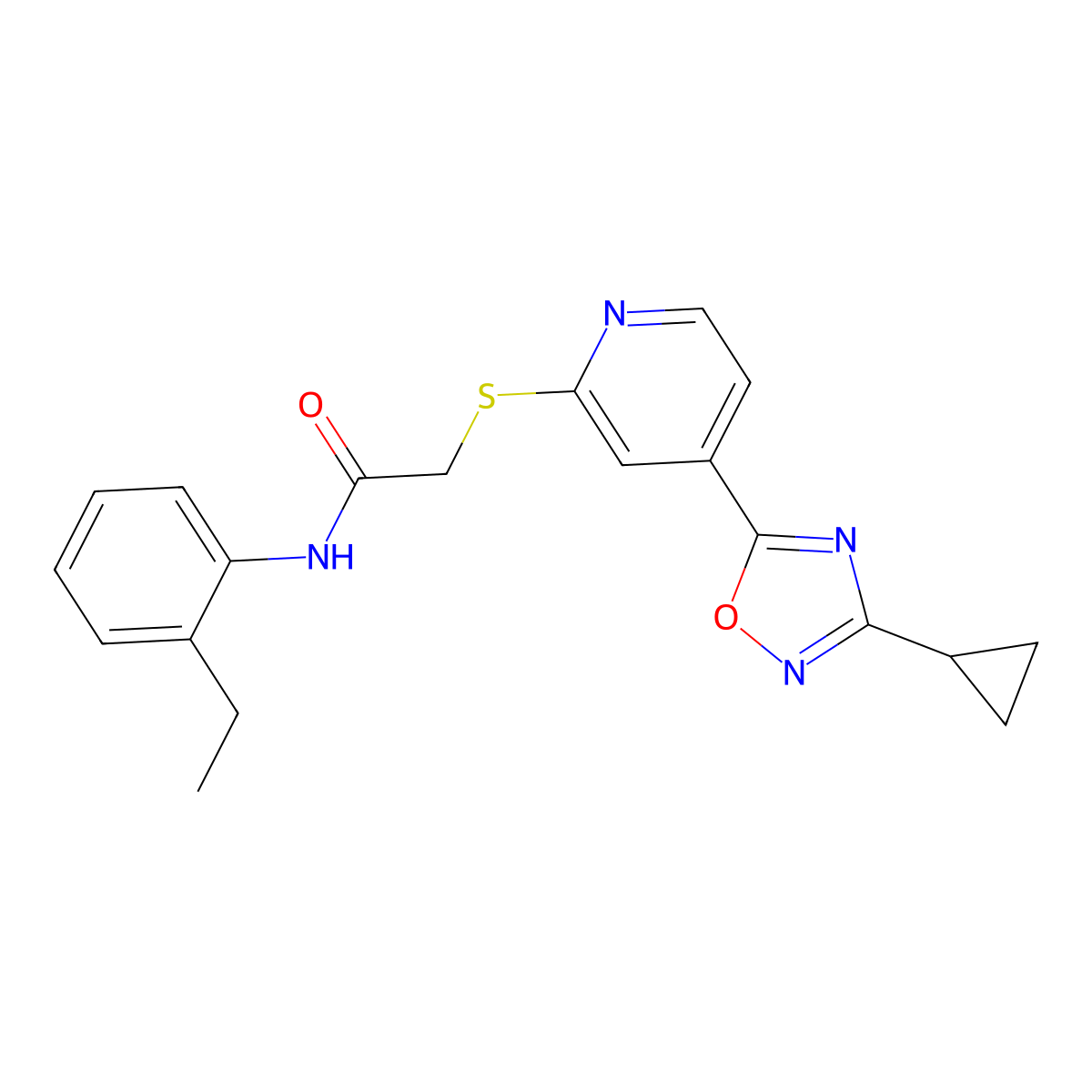 2-((4-(3-cyclopropyl-1,2,4-oxadiazol-5-yl)pyridin-2-yl)thio)-N-(2-ethylphenyl)acetamide molecular structure, CAS 1251587-92-4