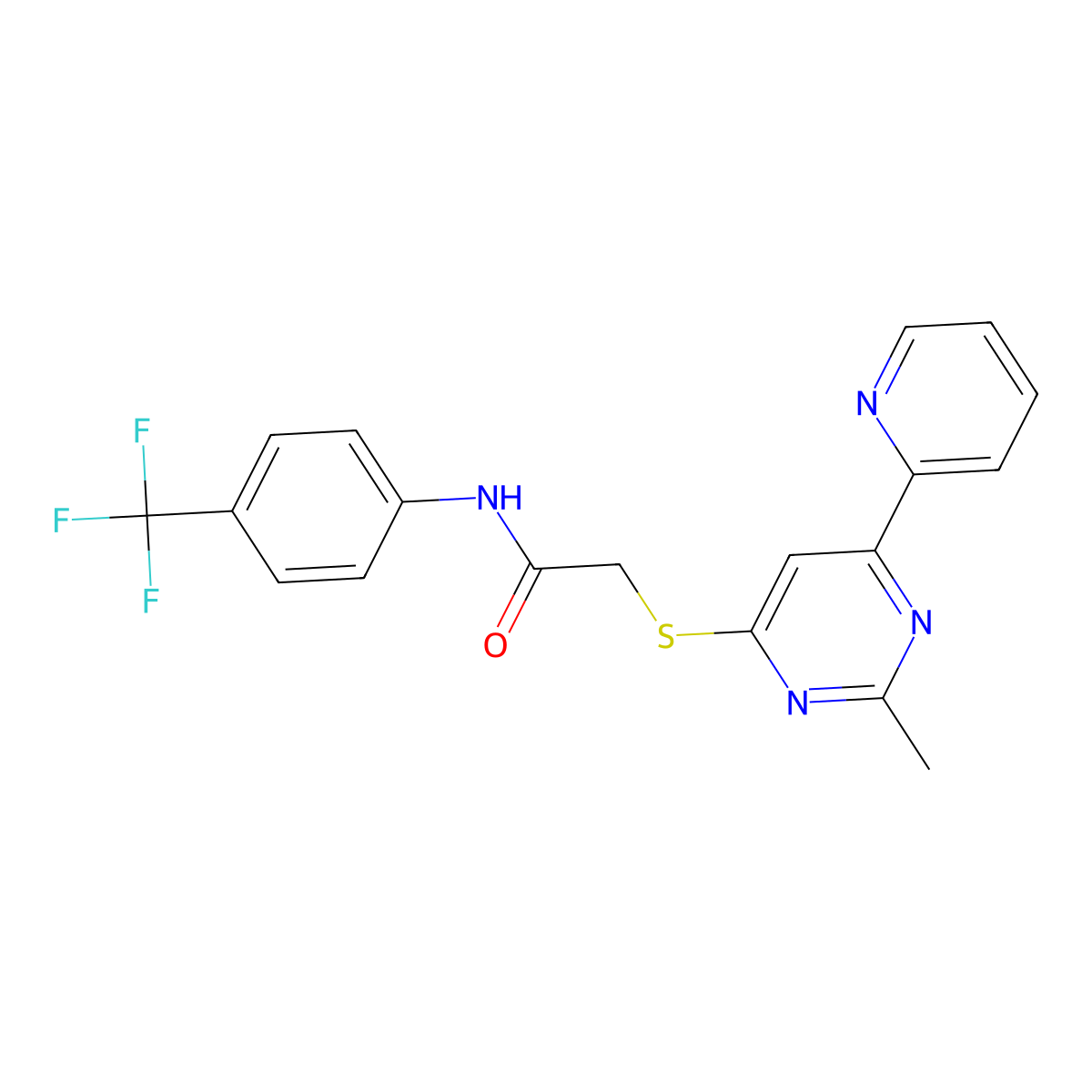 2-((2-methyl-6-(pyridin-2-yl)pyrimidin-4-yl)thio)-N-(4-(trifluoromethyl)phenyl)acetamide molecular structure, CAS 1251587-96-8