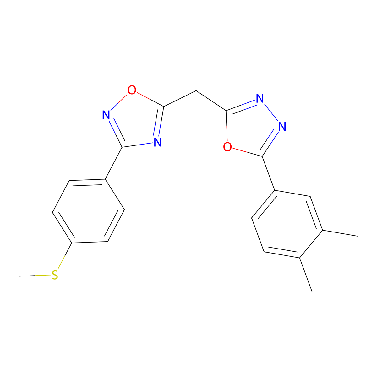 5-{[5-(3,4-Dimethylphenyl)-1,3,4-oxadiazol-2-yl]methyl}-3-[4-(methylsulfanyl)phenyl]-1,2,4-oxadiazole molecular structure, CAS 1251588-00-7