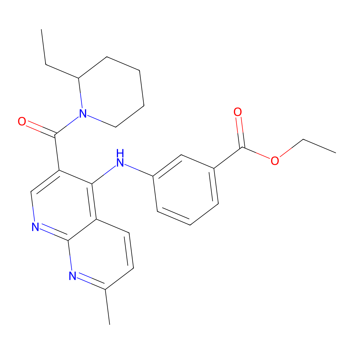 Ethyl 3-{[3-(2-ethylpiperidine-1-carbonyl)-7-methyl-1,8-naphthyridin-4-yl]amino}benzoate molecular structure, CAS 1251588-02-9
