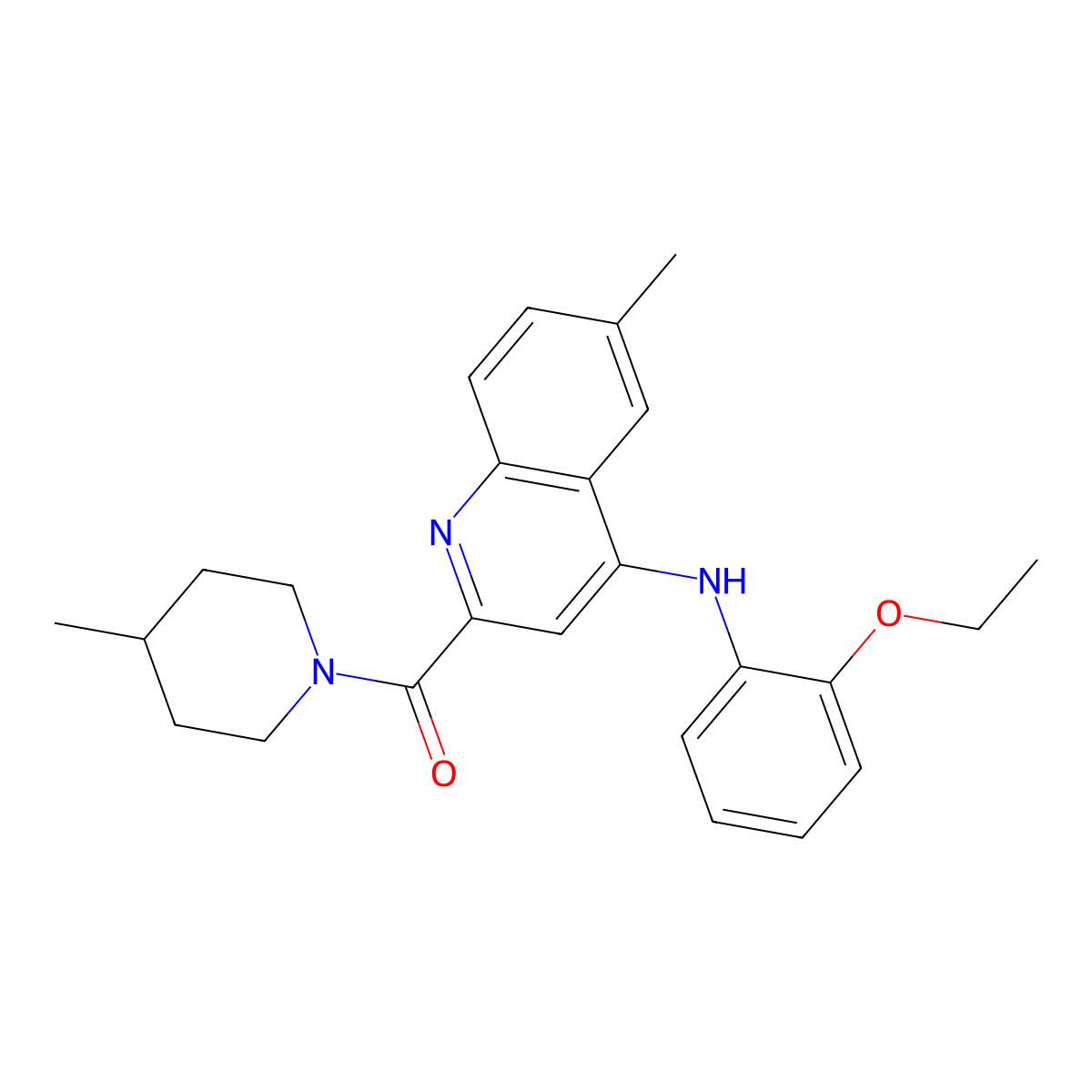 N-(2-ethoxyphenyl)-6-methyl-2-(4-methylpiperidine-1-carbonyl)quinolin-4-amine molecular structure, CAS 1251588-11-0