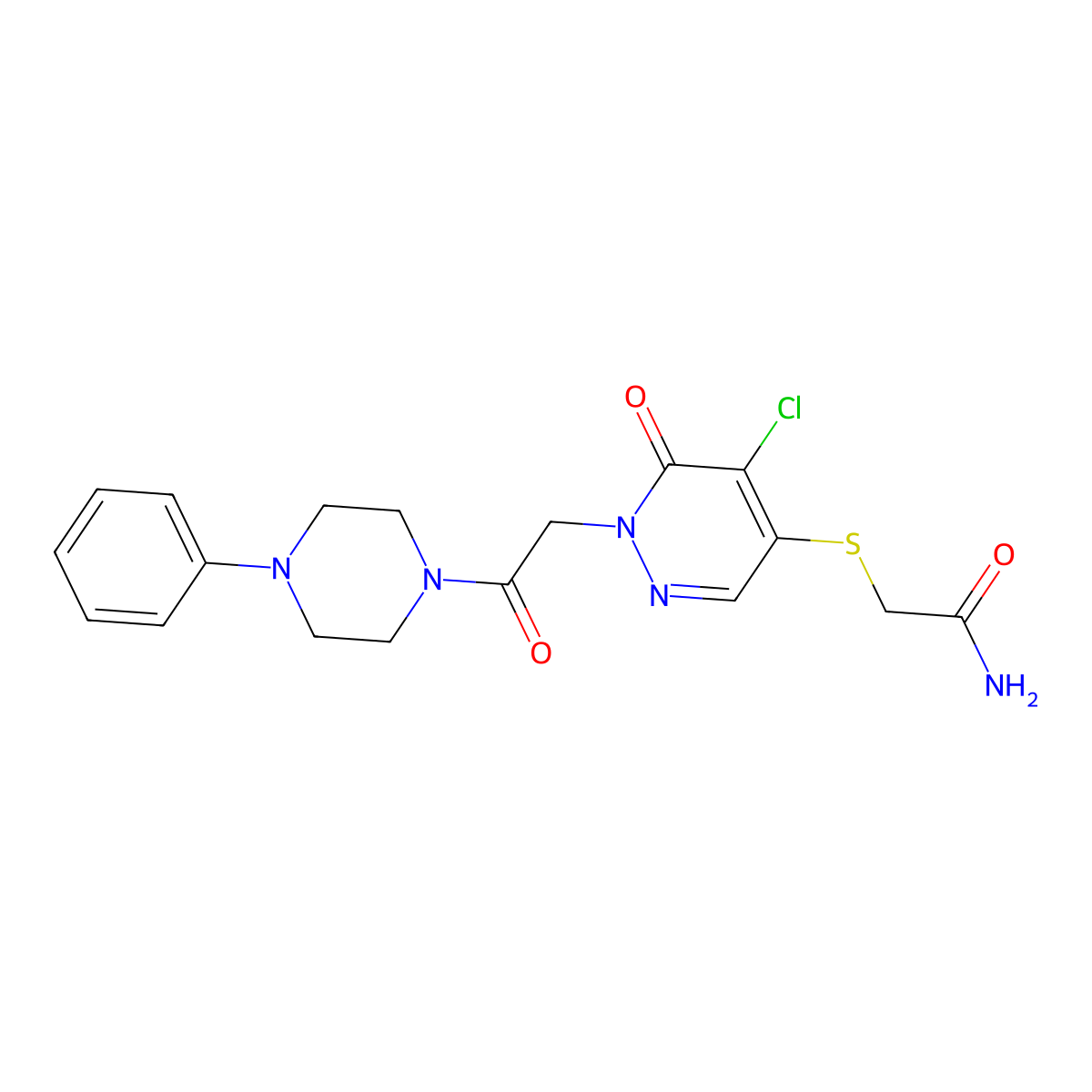 2-((5-Chloro-6-oxo-1-(2-oxo-2-(4-phenylpiperazin-1-yl)ethyl)-1,6-dihydropyridazin-4-yl)thio)acetamide molecular structure, CAS 1251588-14-3
