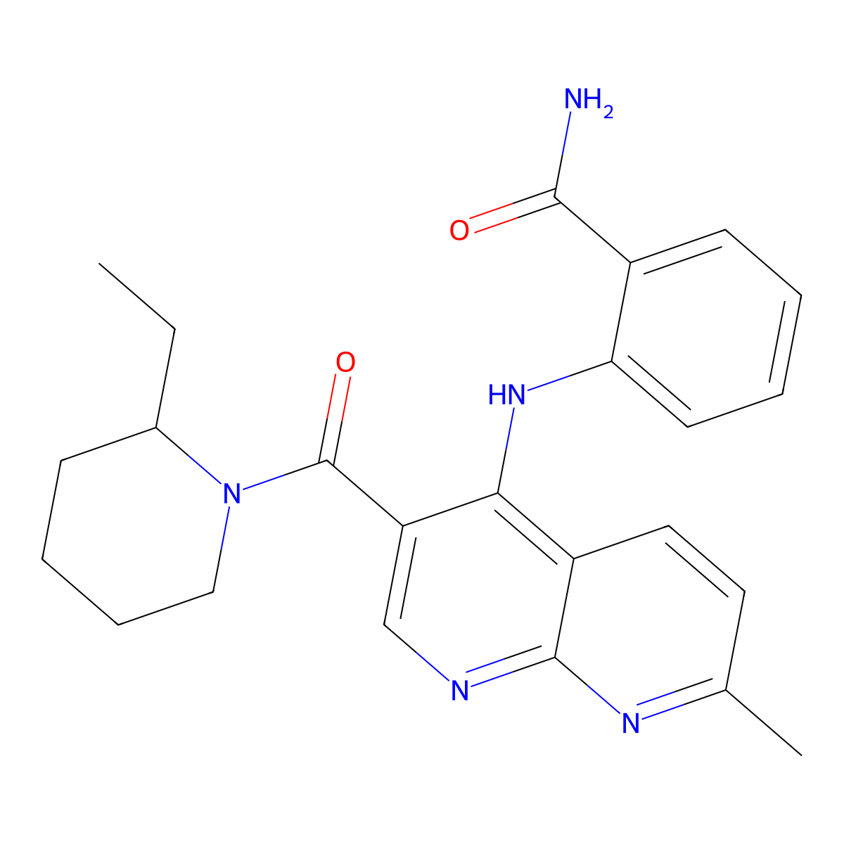 2-{[3-(2-Ethylpiperidine-1-carbonyl)-7-methyl-1,8-naphthyridin-4-yl]amino}benzamide molecular structure, CAS 1251588-19-8
