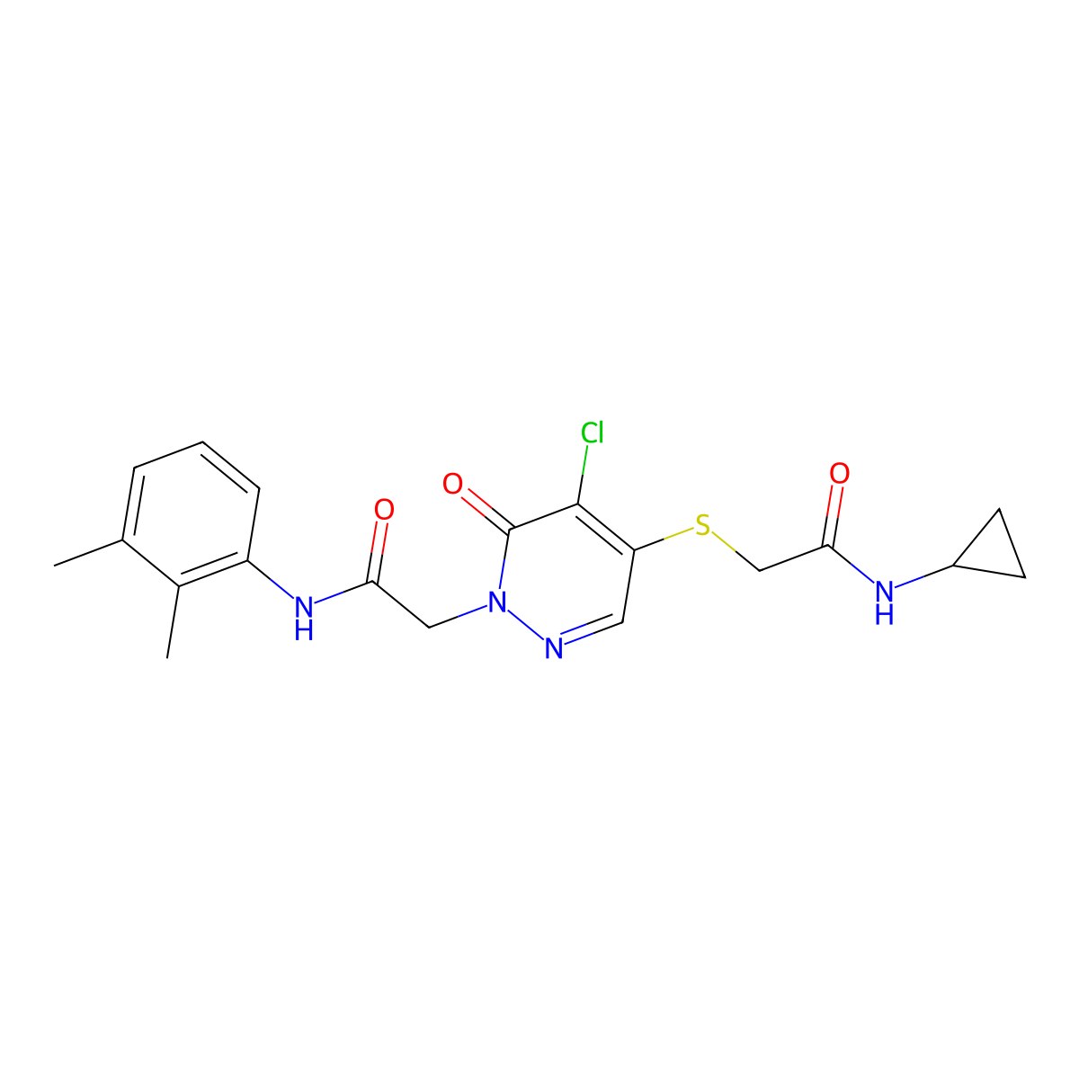 2-((5-chloro-1-(2-((2,3-dimethylphenyl)amino)-2-oxoethyl)-6-oxo-1,6-dihydropyridazin-4-yl)thio)-N-cyclopropylacetamide molecular structure, CAS 1251588-23-4