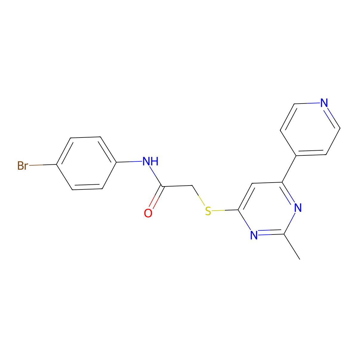N-(4-bromophenyl)-2-{[2-methyl-6-(pyridin-4-yl)pyrimidin-4-yl]sulfanyl}acetamide molecular structure, CAS 1251588-27-8