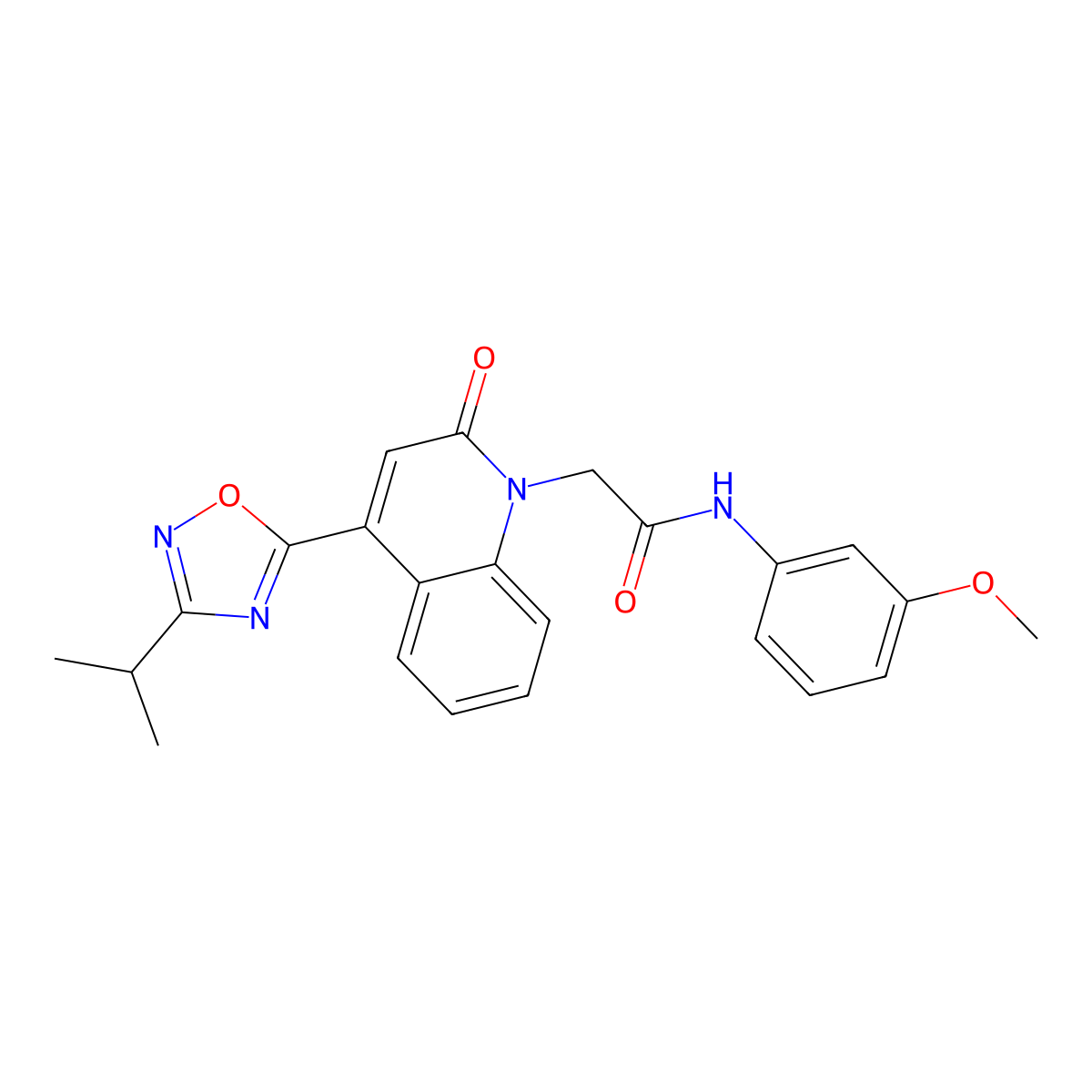 N-(3-methoxyphenyl)-2-{2-oxo-4-[3-(propan-2-yl)-1,2,4-oxadiazol-5-yl]-1,2-dihydroquinolin-1-yl}acetamide molecular structure, CAS 1251588-43-8