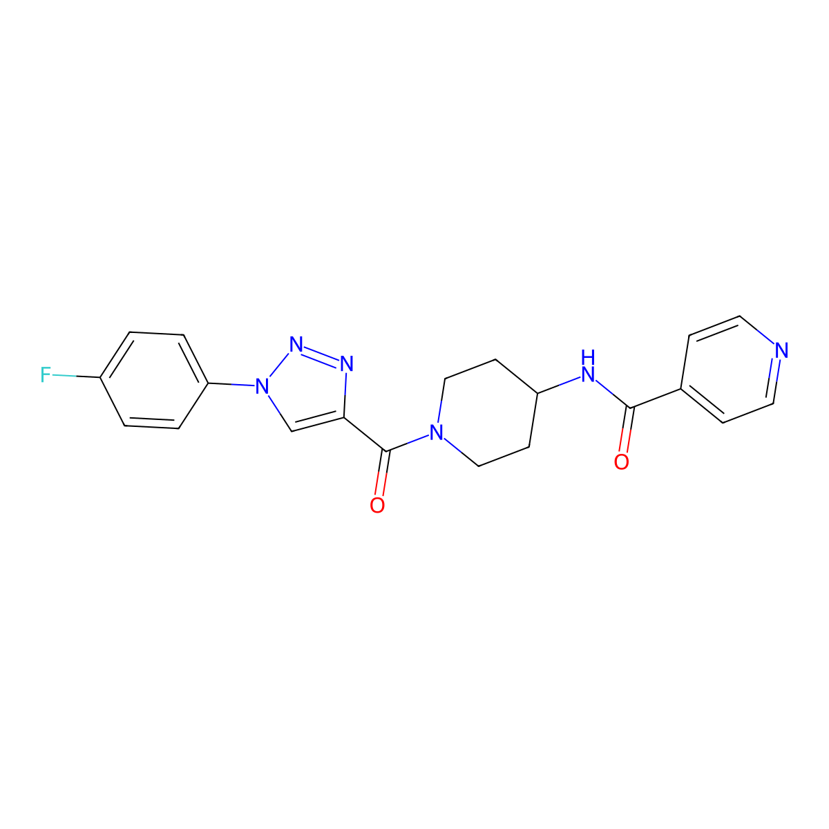 N-(1-(1-(4-fluorophenyl)-1H-1,2,3-triazole-4-carbonyl)piperidin-4-yl)isonicotinamide molecular structure, CAS 1251588-45-0