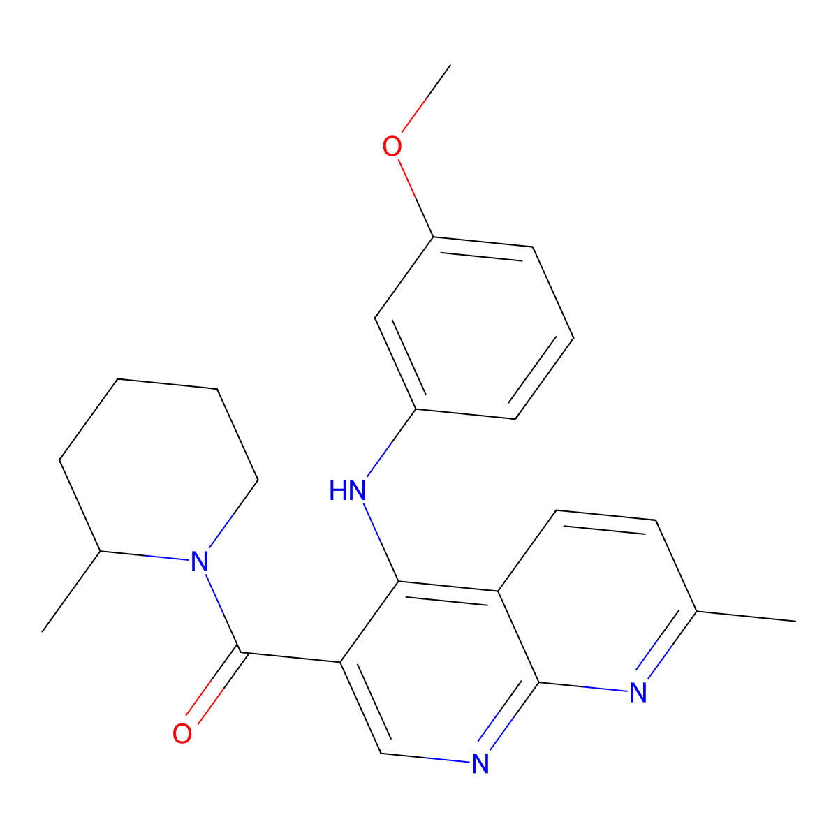 N-(3-methoxyphenyl)-7-methyl-3-(2-methylpiperidine-1-carbonyl)-1,8-naphthyridin-4-amine molecular structure, CAS 1251588-51-8