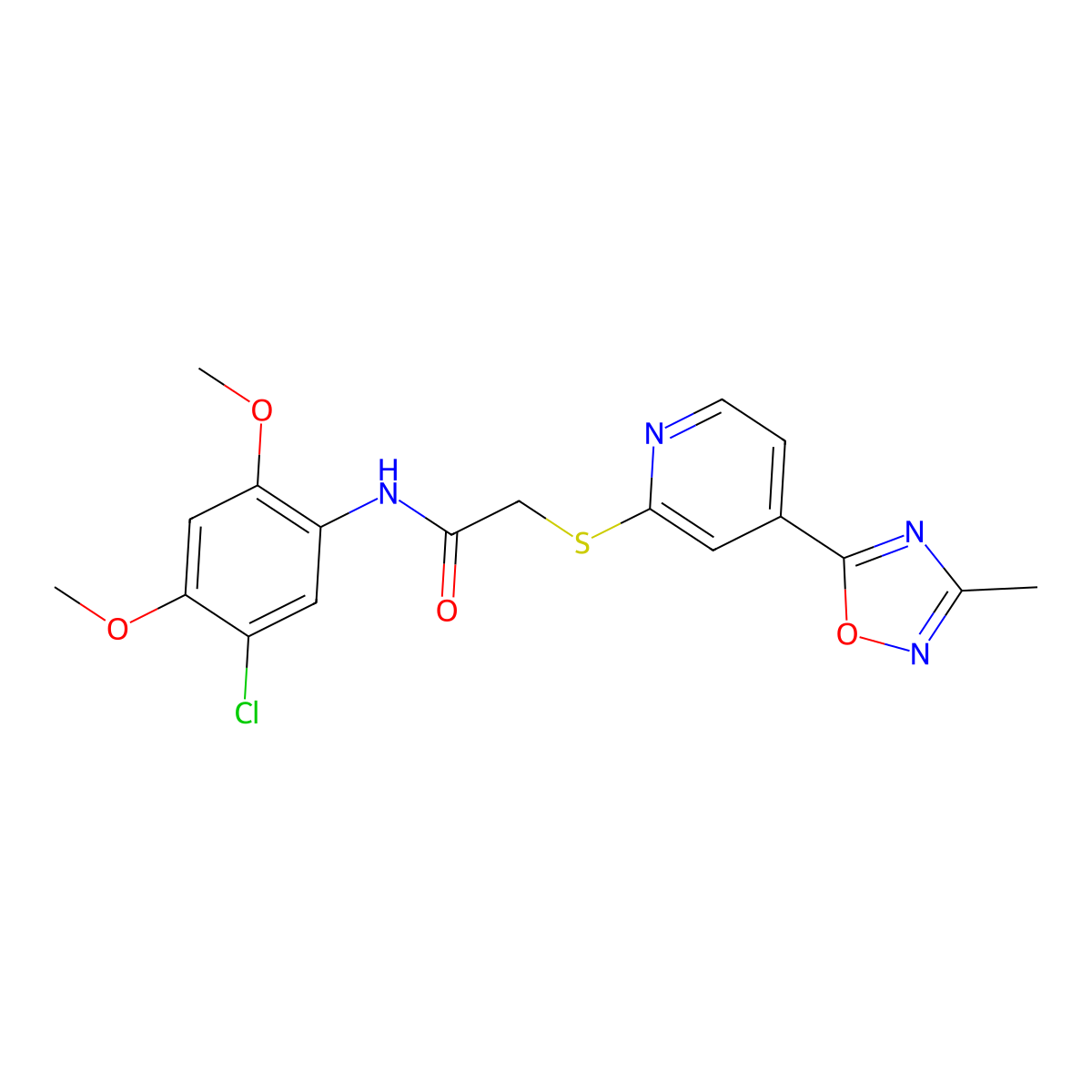 N-(5-chloro-2,4-dimethoxyphenyl)-2-{[4-(3-methyl-1,2,4-oxadiazol-5-yl)pyridin-2-yl]sulfanyl}acetamide molecular structure, CAS 1251588-77-8