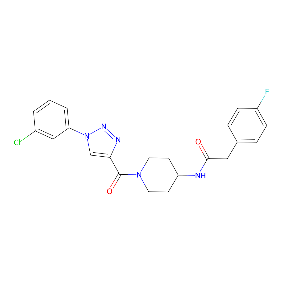 N-{1-[1-(3-chlorophenyl)-1H-1,2,3-triazole-4-carbonyl]piperidin-4-yl}-2-(4-fluorophenyl)acetamide molecular structure, CAS 1251588-85-8