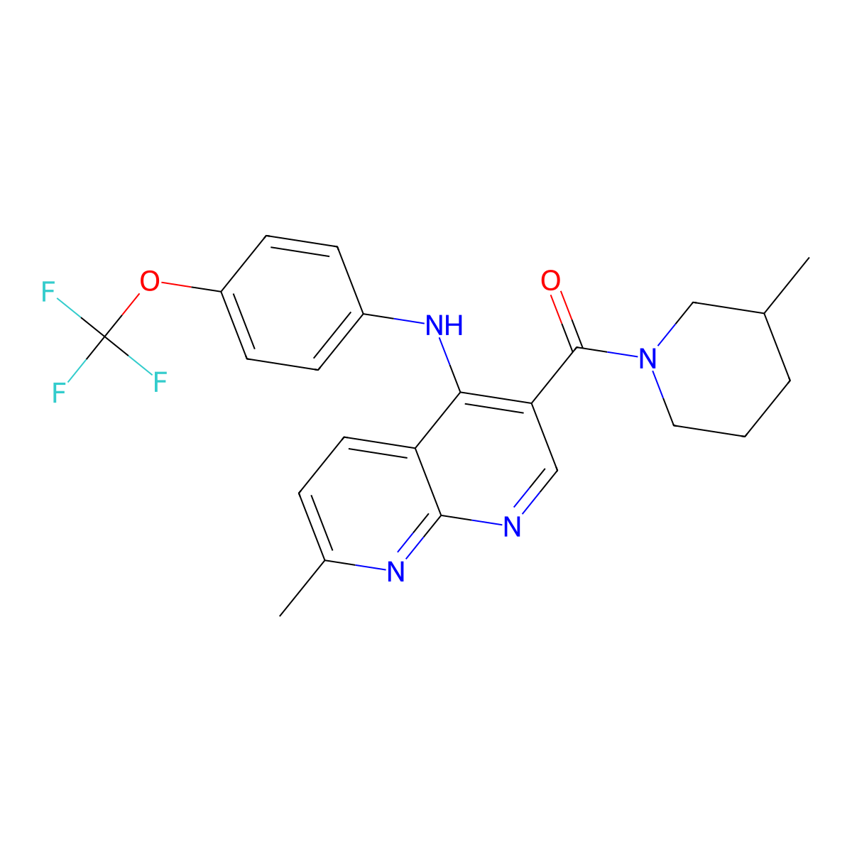 (7-Methyl-4-((4-(trifluoromethoxy)phenyl)amino)-1,8-naphthyridin-3-yl)(3-methylpiperidin-1-yl)methanone molecular structure, CAS 1251588-91-6