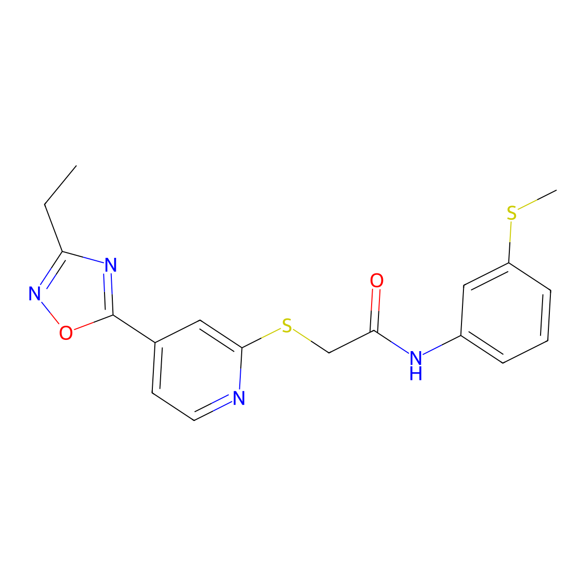 2-((4-(3-ethyl-1,2,4-oxadiazol-5-yl)pyridin-2-yl)thio)-N-(3-(methylthio)phenyl)acetamide molecular structure, CAS 1251588-95-0
