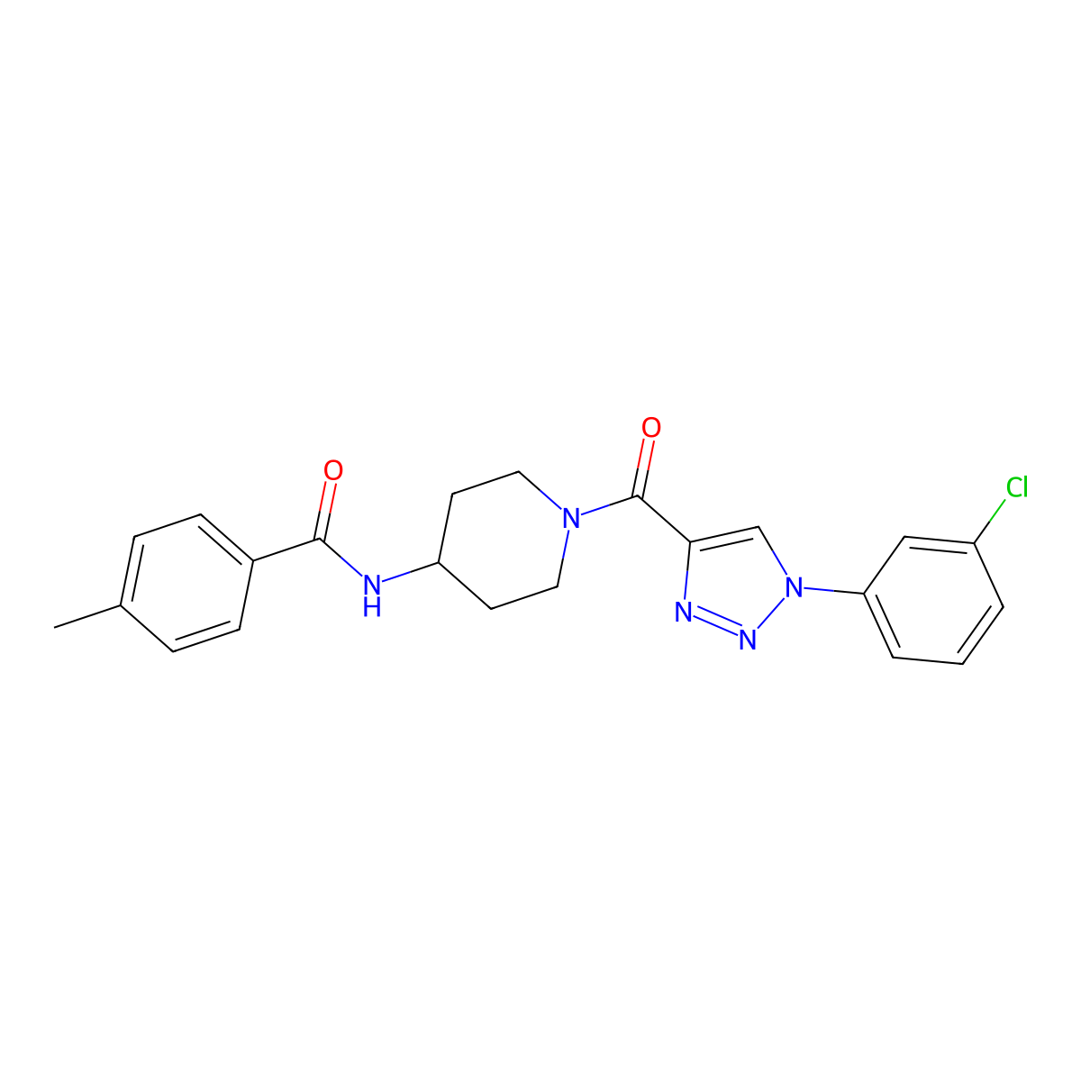 N-(1-(1-(3-chlorophenyl)-1H-1,2,3-triazole-4-carbonyl)piperidin-4-yl)-4-methylbenzamide molecular structure, CAS 1251589-01-1