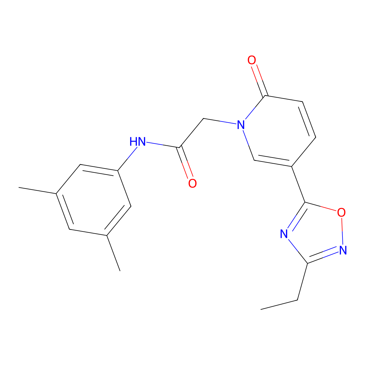 N-(3,5-dimethylphenyl)-2-(5-(3-ethyl-1,2,4-oxadiazol-5-yl)-2-oxopyridin-1(2H)-yl)acetamide molecular structure, CAS 1251589-05-5