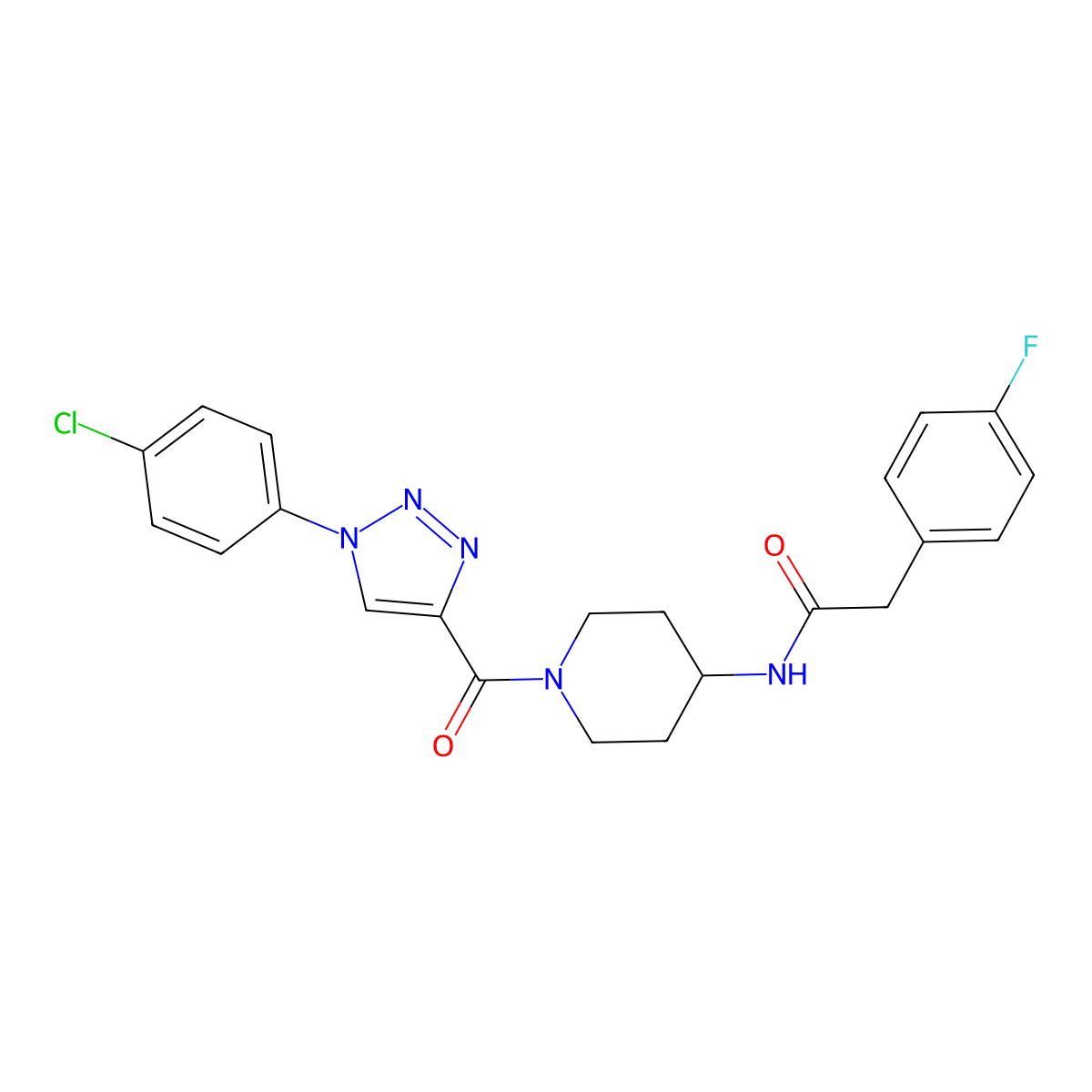 N-(1-(1-(4-chlorophenyl)-1H-1,2,3-triazole-4-carbonyl)piperidin-4-yl)-2-(4-fluorophenyl)acetamide molecular structure, CAS 1251589-10-2