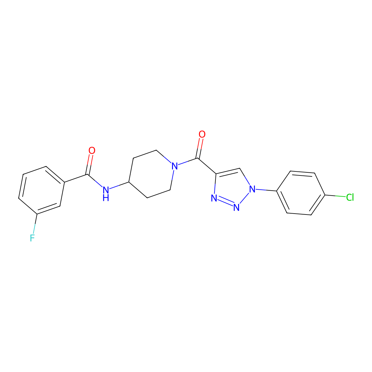 N-{1-[1-(4-chlorophenyl)-1H-1,2,3-triazole-4-carbonyl]piperidin-4-yl}-3-fluorobenzamide molecular structure, CAS 1251589-17-9