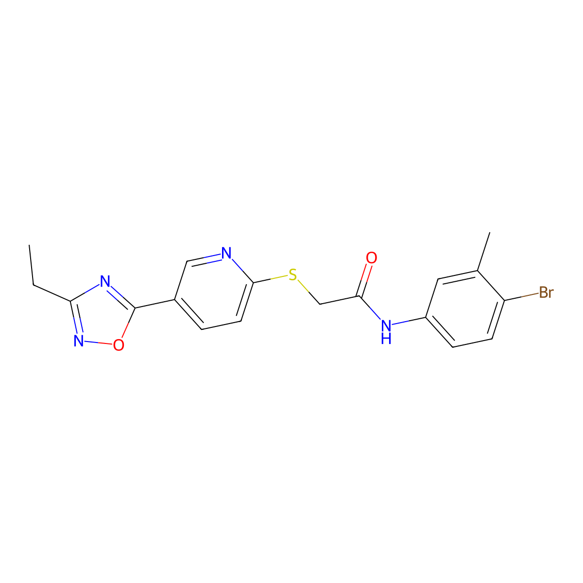 N-(4-bromo-3-methylphenyl)-2-((5-(3-ethyl-1,2,4-oxadiazol-5-yl)pyridin-2-yl)thio)acetamide molecular structure, CAS 1251589-23-7