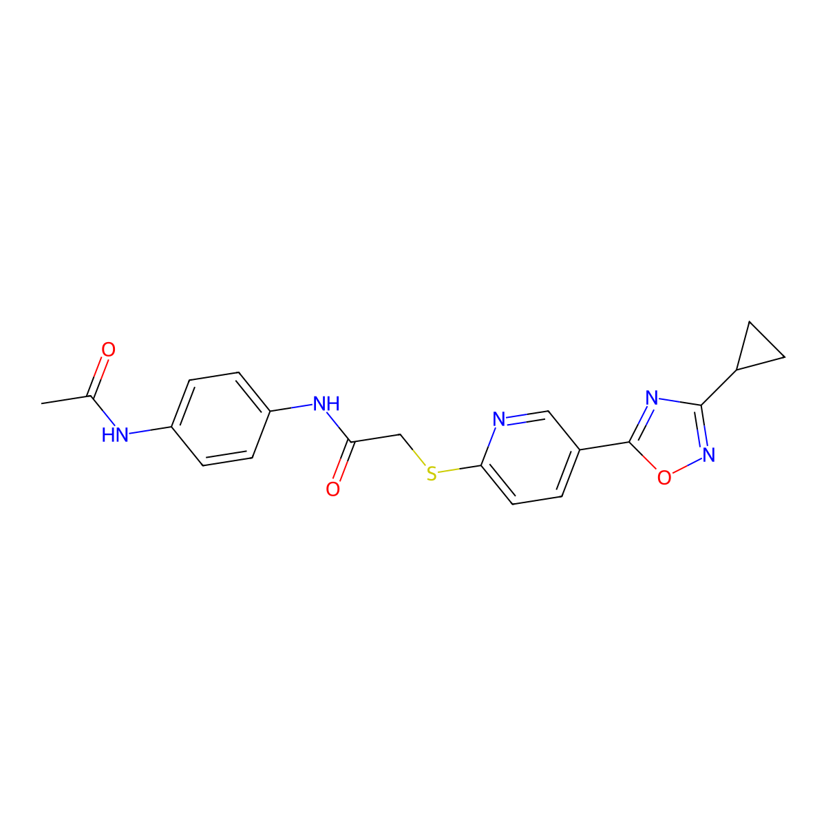N-(4-acetamidophenyl)-2-((5-(3-cyclopropyl-1,2,4-oxadiazol-5-yl)pyridin-2-yl)thio)acetamide molecular structure, CAS 1251589-31-7