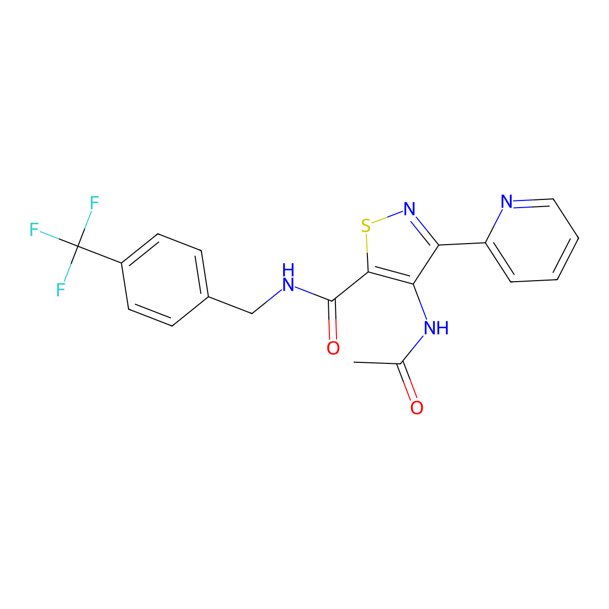 4-Acetamido-3-(pyridin-2-YL)-N-{[4-(trifluoromethyl)phenyl]methyl}-1,2-thiazole-5-carboxamide molecular structure, CAS 1251589-40-8