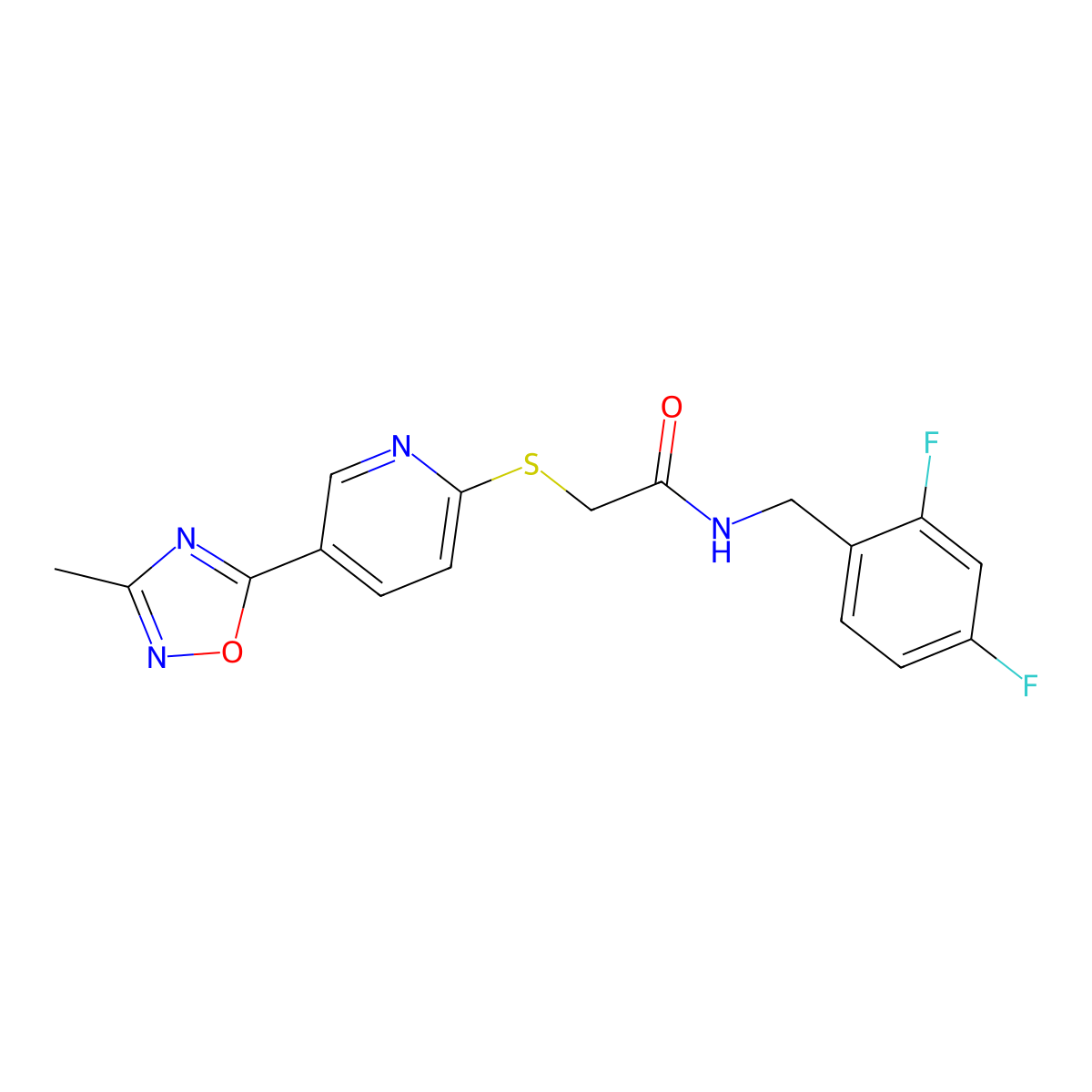 N-(2,4-difluorobenzyl)-2-((5-(3-methyl-1,2,4-oxadiazol-5-yl)pyridin-2-yl)thio)acetamide molecular structure, CAS 1251589-49-7
