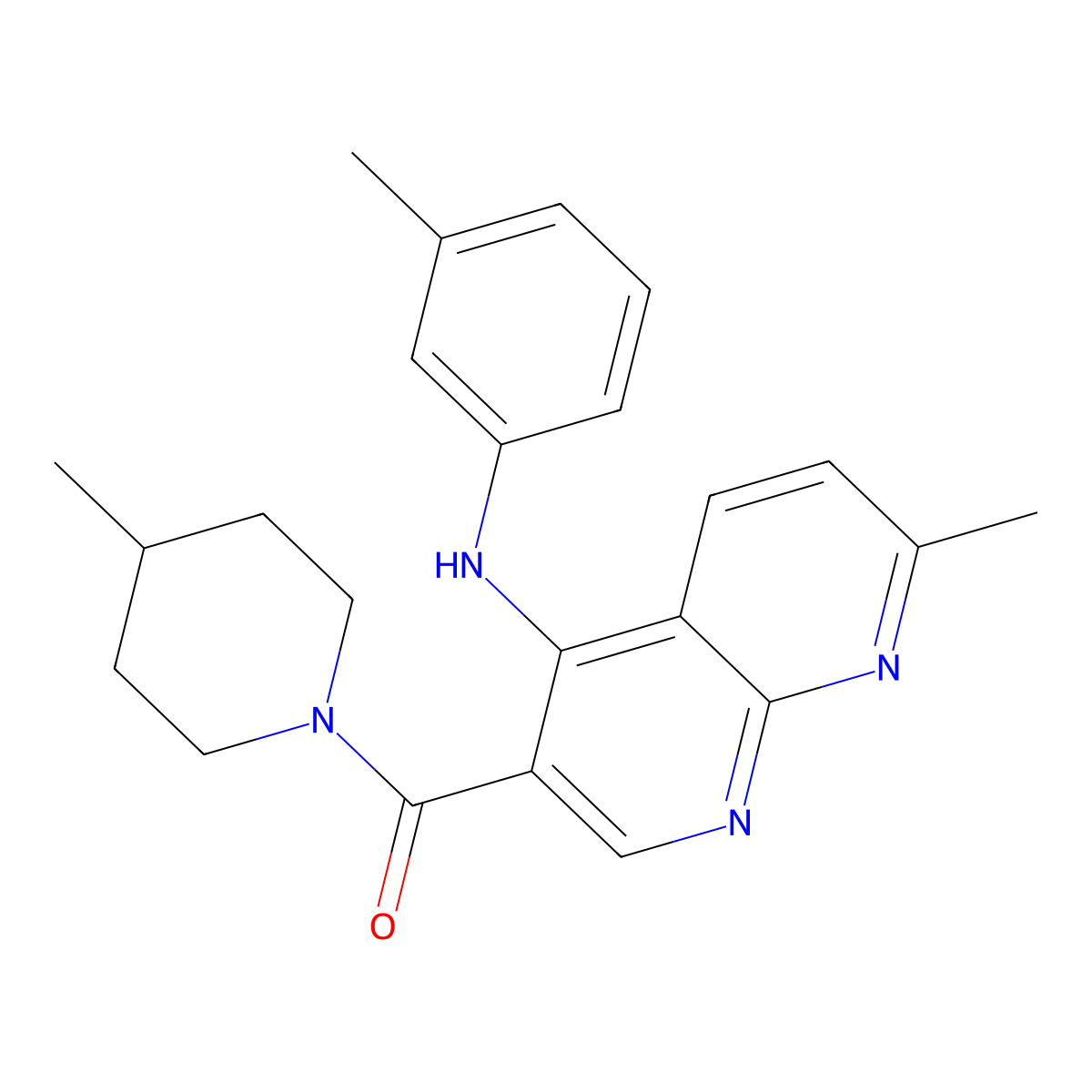 (7-Methyl-4-(m-tolylamino)-1,8-naphthyridin-3-yl)(4-methylpiperidin-1-yl)methanone molecular structure, CAS 1251589-52-2