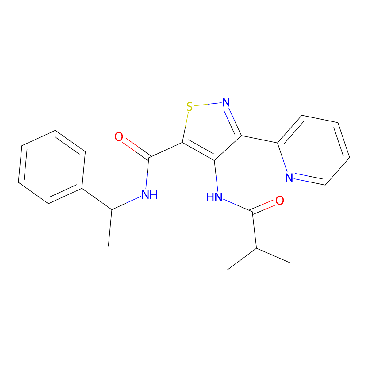 4-(isobutyrylamino)-N-(1-phenylethyl)-3-pyridin-2-ylisothiazole-5-carboxamide molecular structure, CAS 1251589-57-7