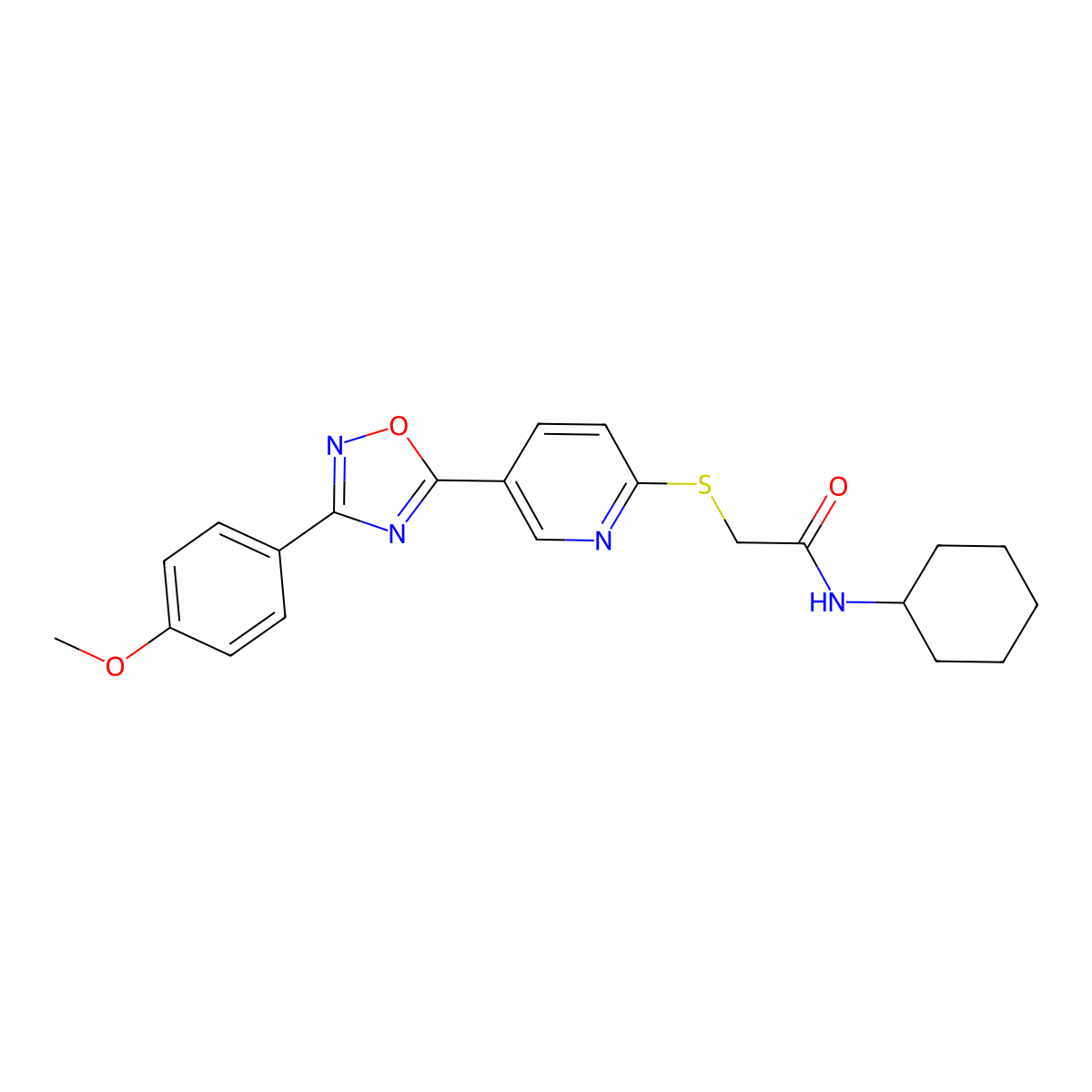N-cyclohexyl-2-((5-(3-(4-methoxyphenyl)-1,2,4-oxadiazol-5-yl)pyridin-2-yl)thio)acetamide molecular structure, CAS 1251589-59-9