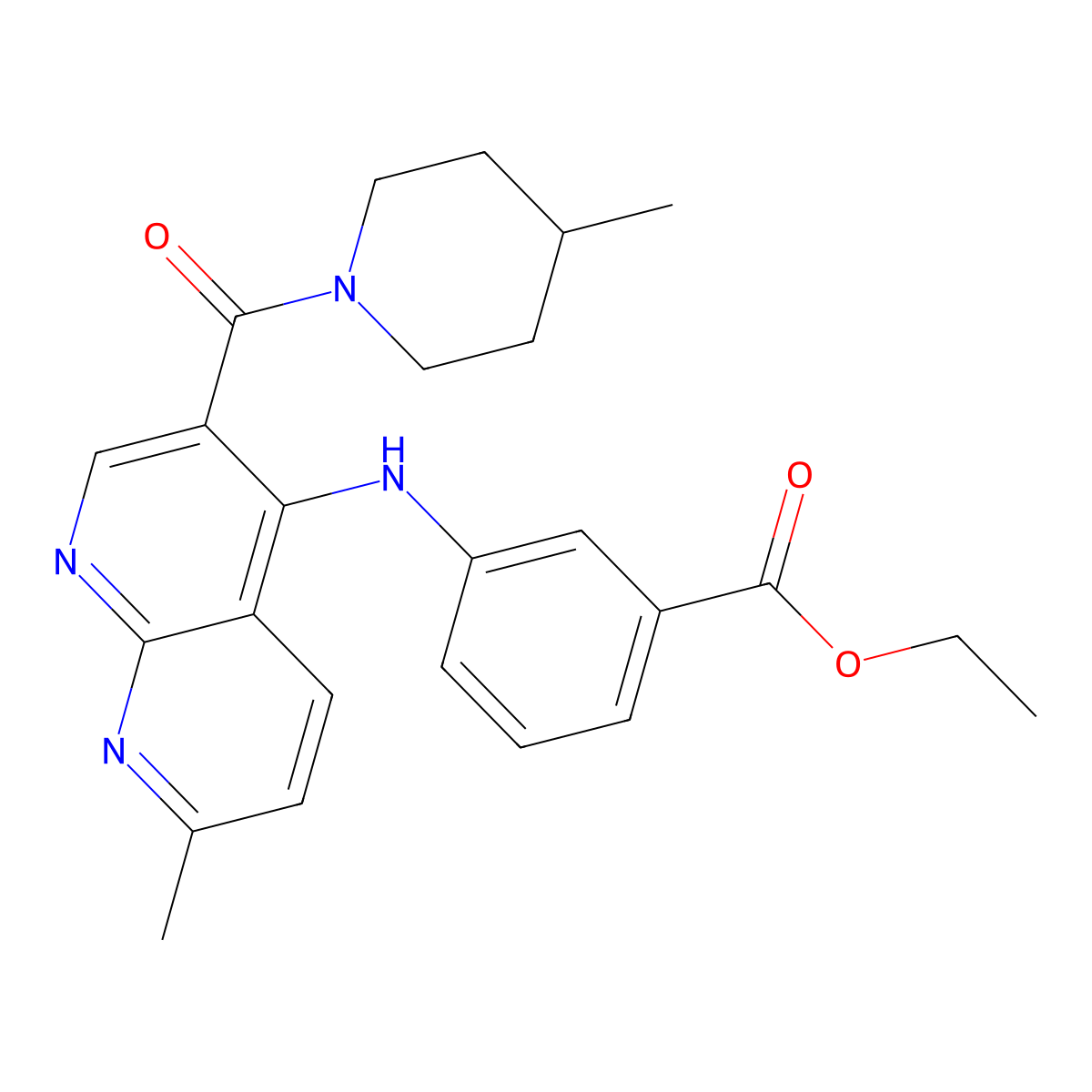 Ethyl 3-{[7-methyl-3-(4-methylpiperidine-1-carbonyl)-1,8-naphthyridin-4-yl]amino}benzoate molecular structure, CAS 1251589-60-2