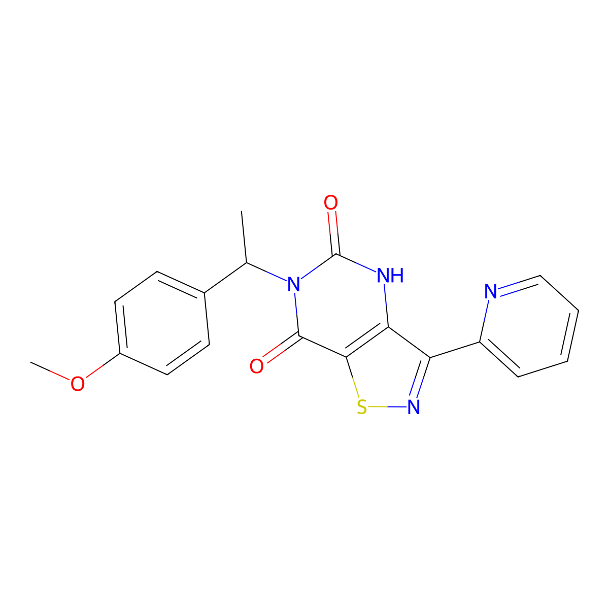 6-(1-(4-methoxyphenyl)ethyl)-3-(pyridin-2-yl)isothiazolo[4,5-d]pyrimidine-5,7(4H,6H)-dione molecular structure, CAS 1251589-62-4