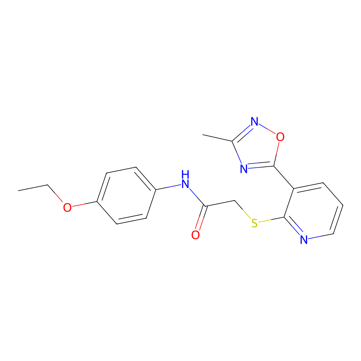 N-(4-ethoxyphenyl)-2-((3-(3-methyl-1,2,4-oxadiazol-5-yl)pyridin-2-yl)thio)acetamide molecular structure, CAS 1251589-65-7