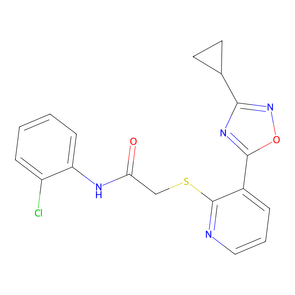 N-(2-chlorophenyl)-2-((3-(3-cyclopropyl-1,2,4-oxadiazol-5-yl)pyridin-2-yl)thio)acetamide molecular structure, CAS 1251589-72-6