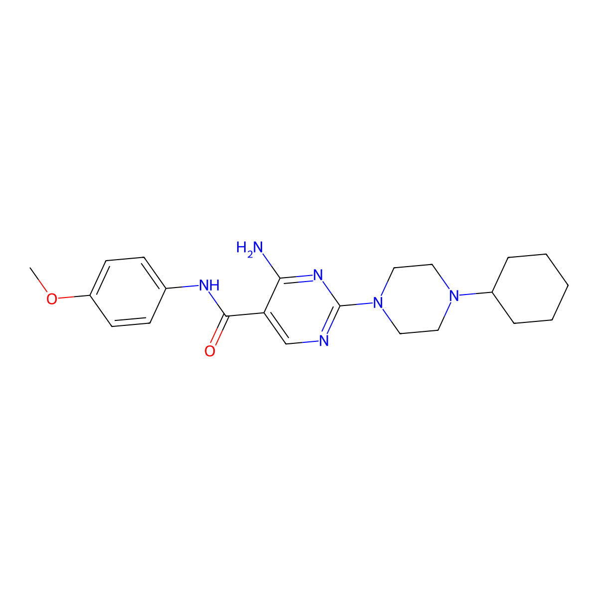 4-amino-2-(4-cyclohexylpiperazin-1-yl)-N-(4-methoxyphenyl)pyrimidine-5-carboxamide molecular structure, CAS 1251589-83-9