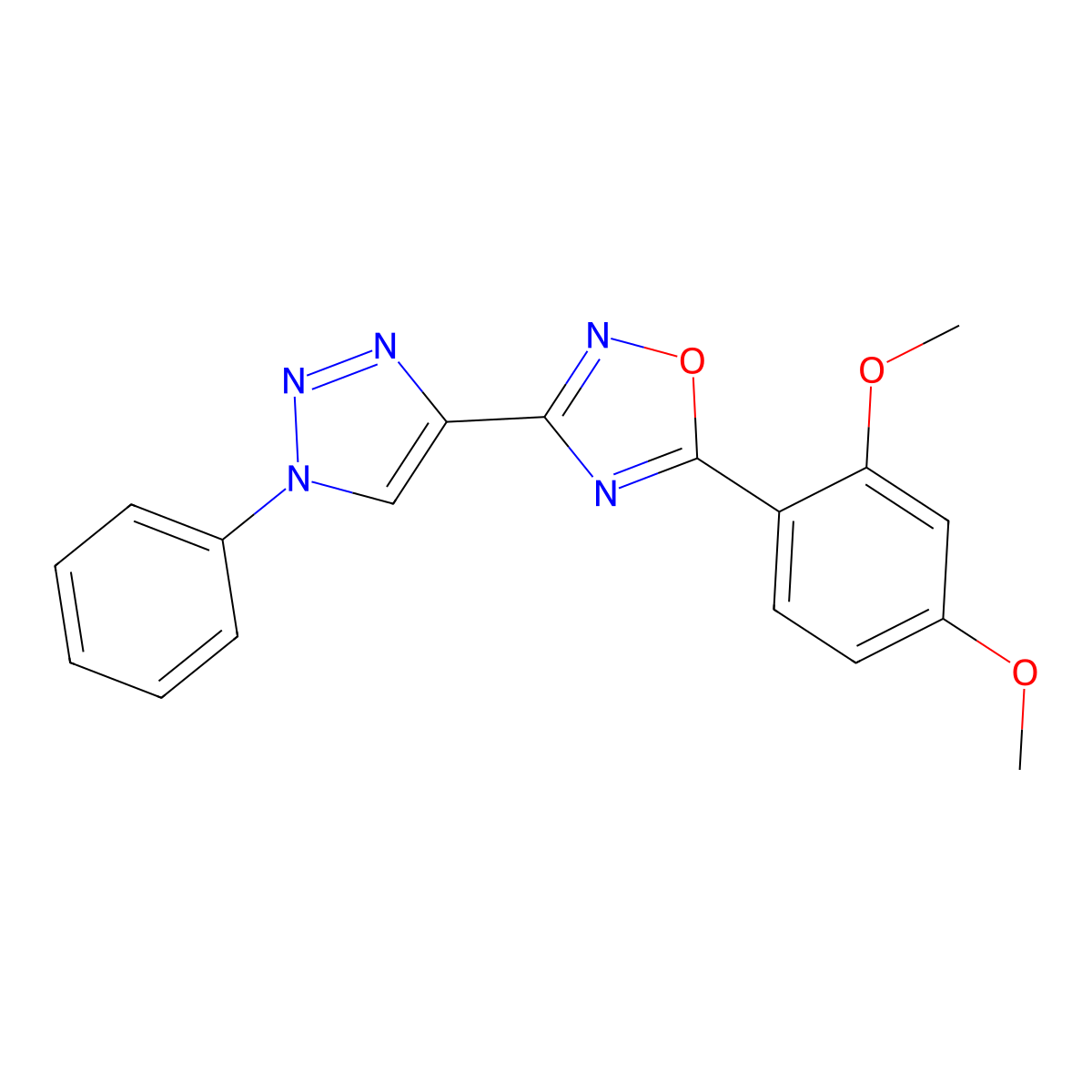 5-(2,4-dimethoxyphenyl)-3-(1-phenyl-1H-1,2,3-triazol-4-yl)-1,2,4-oxadiazole molecular structure, CAS 1251589-86-2