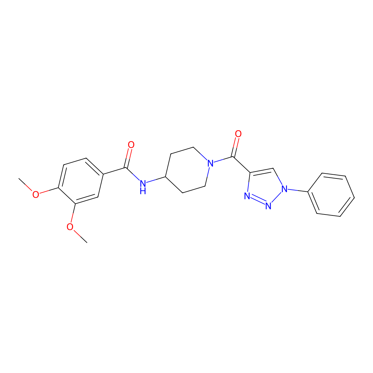3,4-dimethoxy-N-(1-(1-phenyl-1H-1,2,3-triazole-4-carbonyl)piperidin-4-yl)benzamide molecular structure, CAS 1251590-18-7