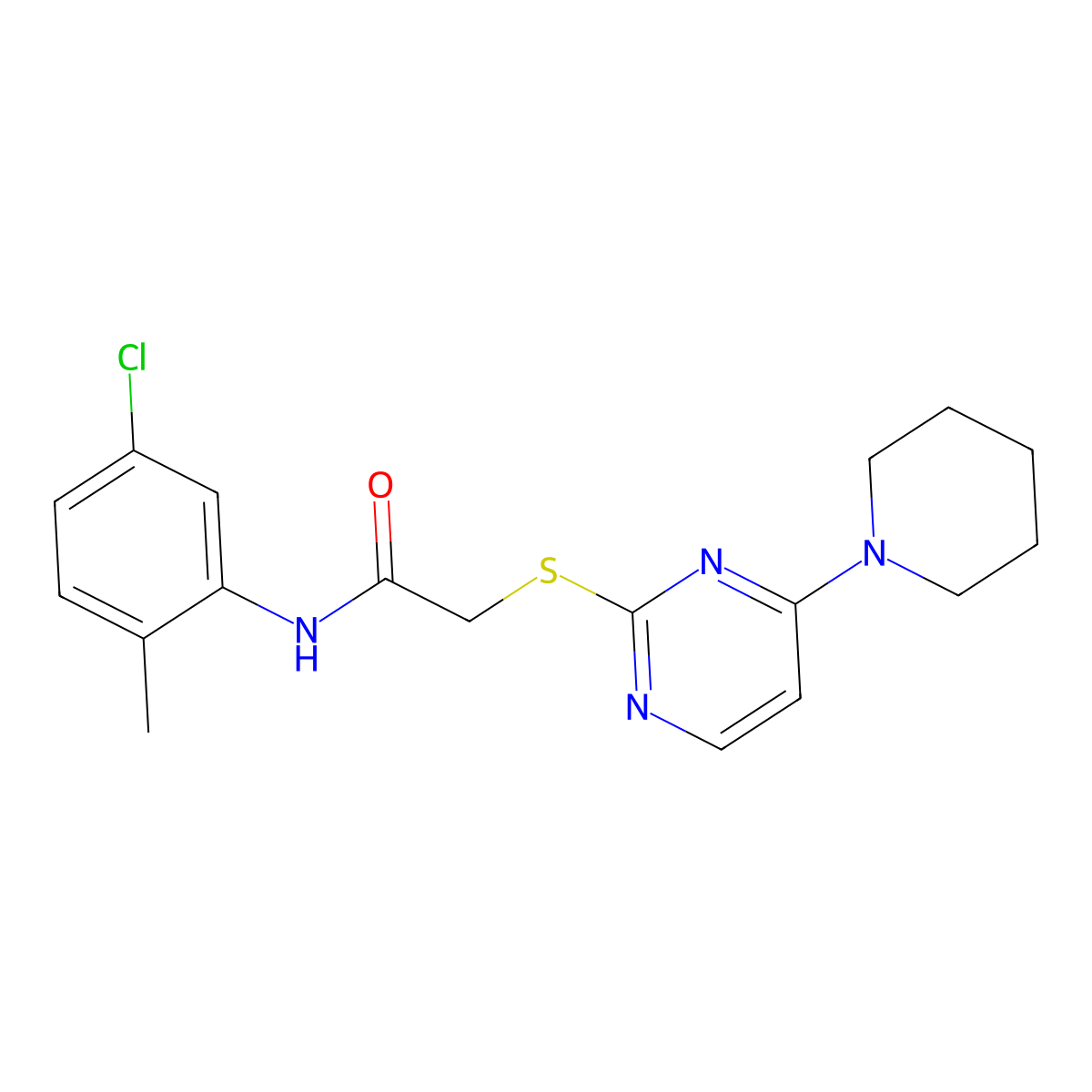 N-(5-chloro-2-methylphenyl)-2-{[4-(piperidin-1-yl)pyrimidin-2-yl]sulfanyl}acetamide molecular structure, CAS 1251590-26-7