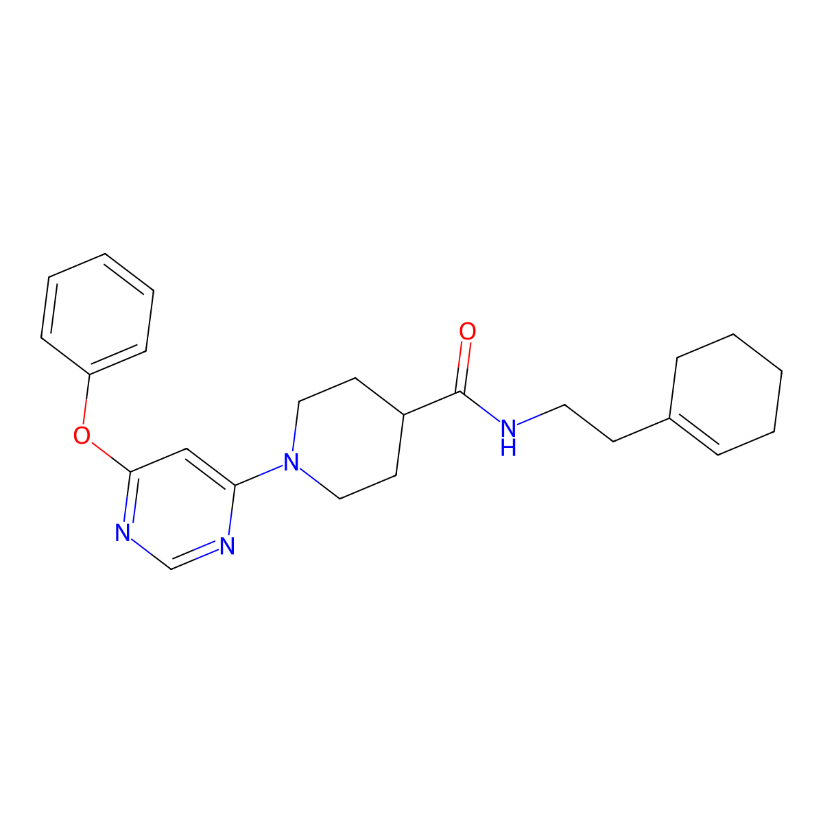 N-[2-(cyclohex-1-en-1-yl)ethyl]-1-(6-phenoxypyrimidin-4-yl)piperidine-4-carboxamide molecular structure, CAS 1251590-38-1