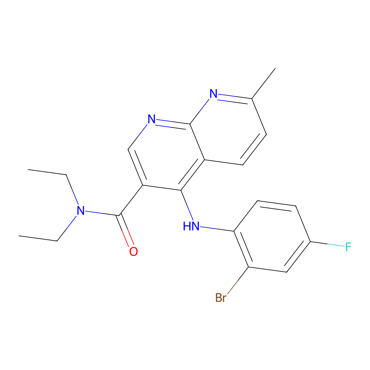 4-[(2-bromo-4-fluorophenyl)amino]-N,N-diethyl-7-methyl-1,8-naphthyridine-3-carboxamide molecular structure, CAS 1251590-47-2