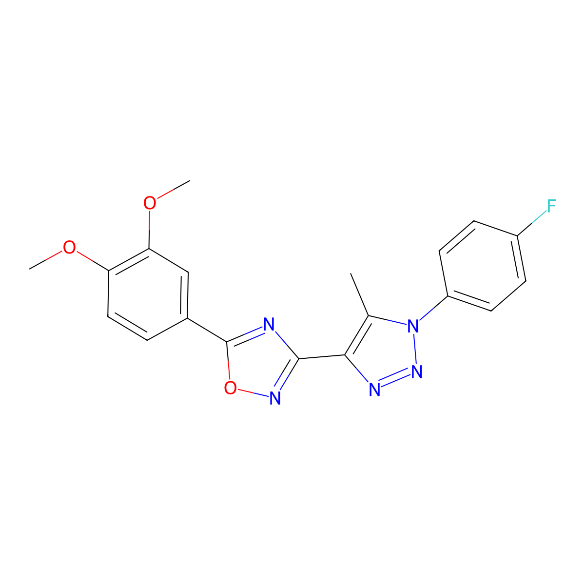 5-(3,4-dimethoxyphenyl)-3-(1-(4-fluorophenyl)-5-methyl-1H-1,2,3-triazol-4-yl)-1,2,4-oxadiazole molecular structure, CAS 1251590-63-2
