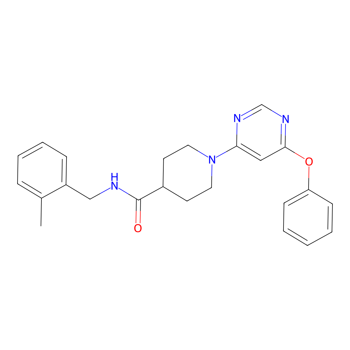 N-(2-methylbenzyl)-1-(6-phenoxypyrimidin-4-yl)piperidine-4-carboxamide molecular structure, CAS 1251590-64-3
