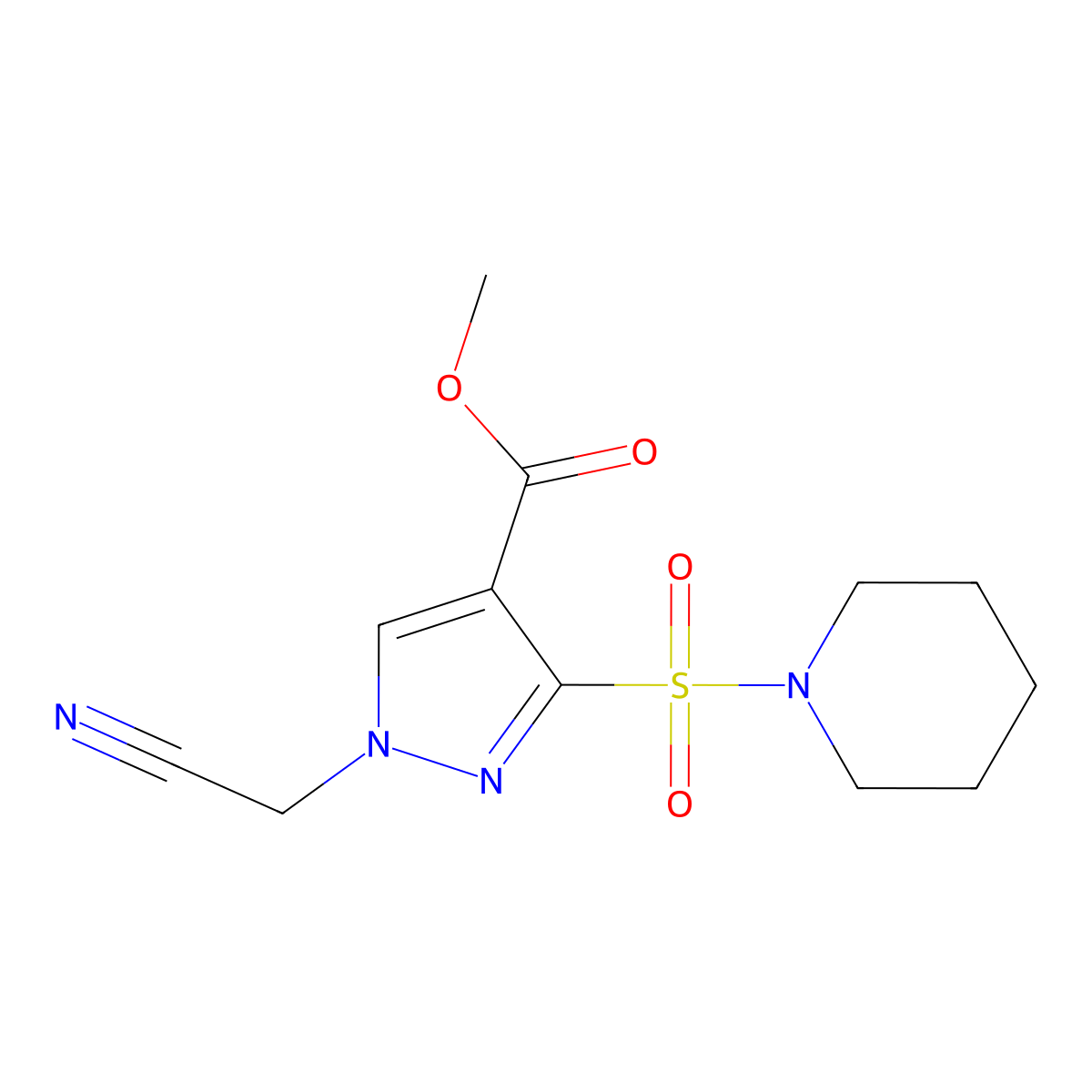 methyl 1-(cyanomethyl)-3-(piperidin-1-ylsulfonyl)-1H-pyrazole-4-carboxylate molecular structure, CAS 1251590-92-7