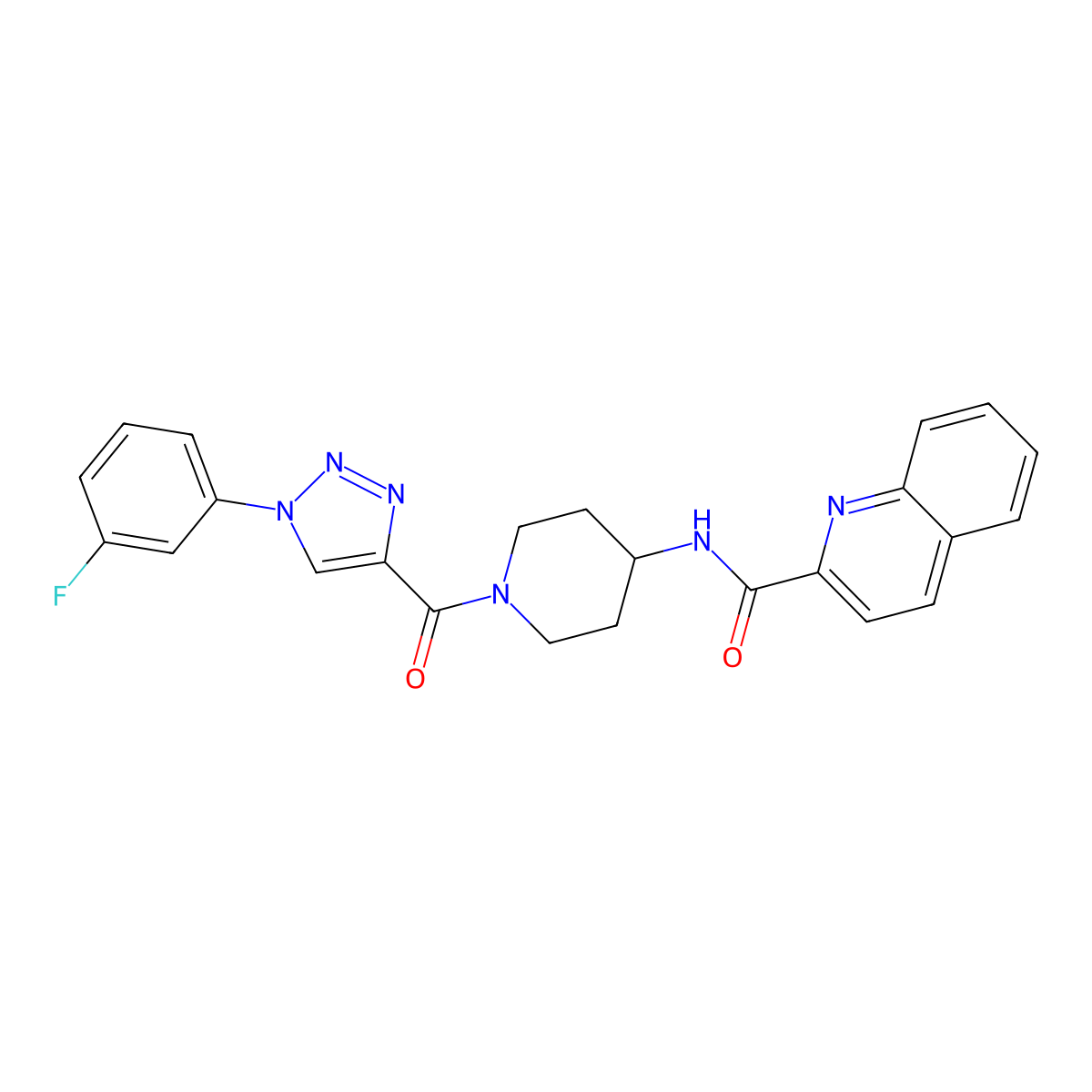 N-{1-[1-(3-fluorophenyl)-1H-1,2,3-triazole-4-carbonyl]piperidin-4-yl}quinoline-2-carboxamide molecular structure, CAS 1251591-08-8