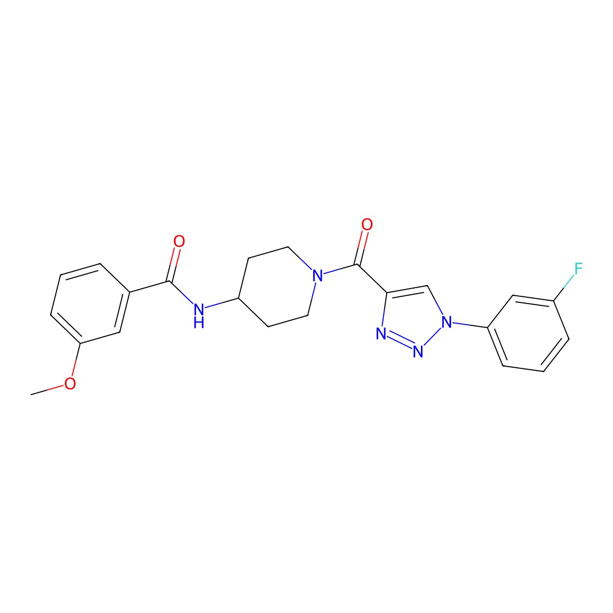 N-(1-(1-(3-fluorophenyl)-1H-1,2,3-triazole-4-carbonyl)piperidin-4-yl)-3-methoxybenzamide molecular structure, CAS 1251591-20-4
