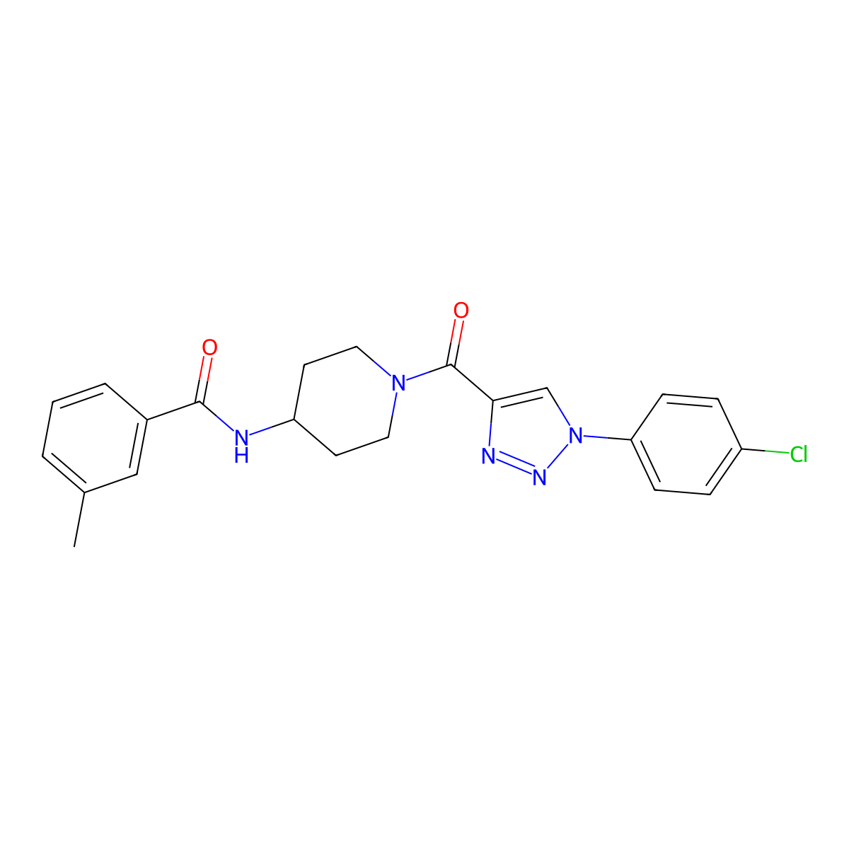 N-(1-(1-(4-chlorophenyl)-1H-1,2,3-triazole-4-carbonyl)piperidin-4-yl)-3-methylbenzamide molecular structure, CAS 1251591-49-7